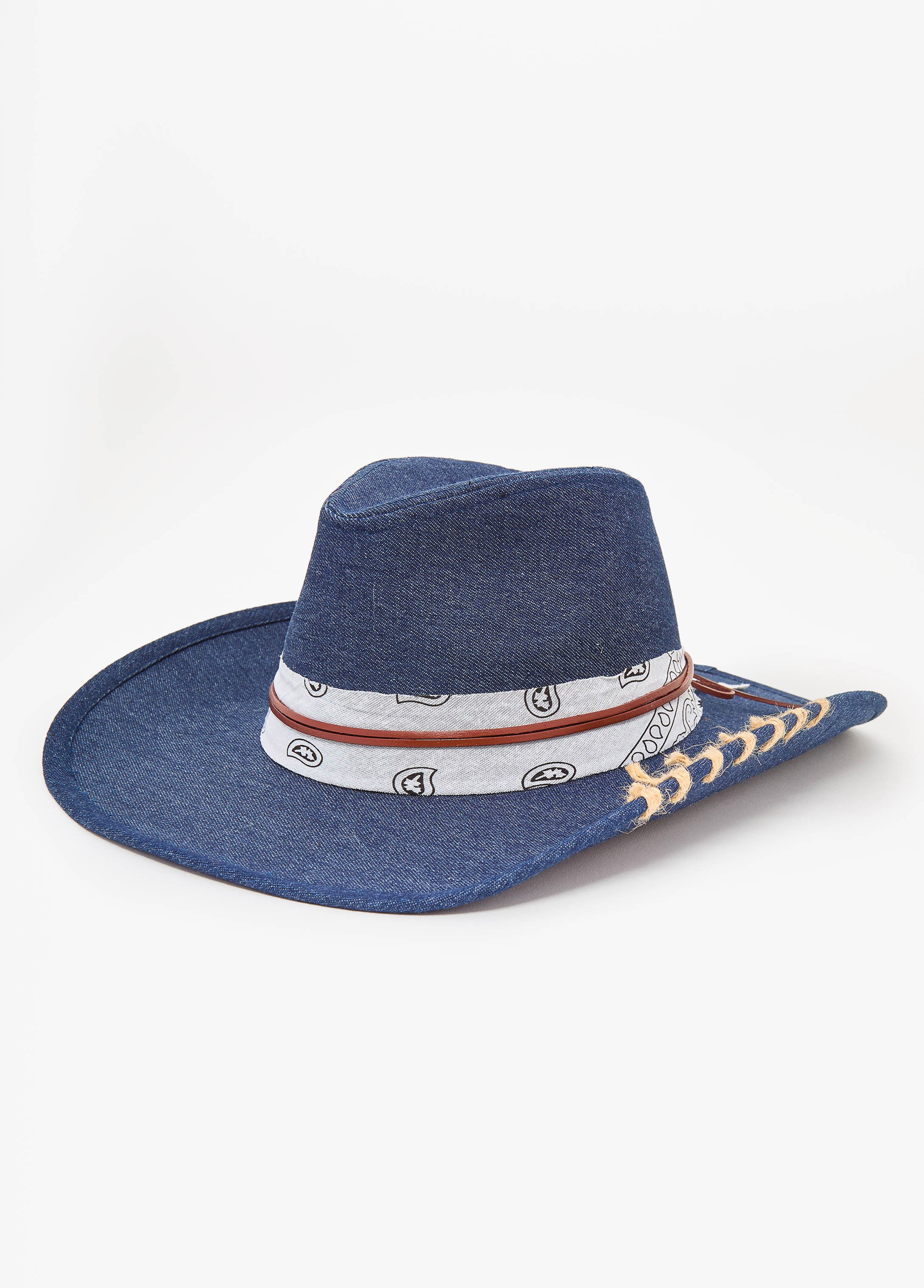 Bandana Trimmed Denim Cowboy Hat - Image 2