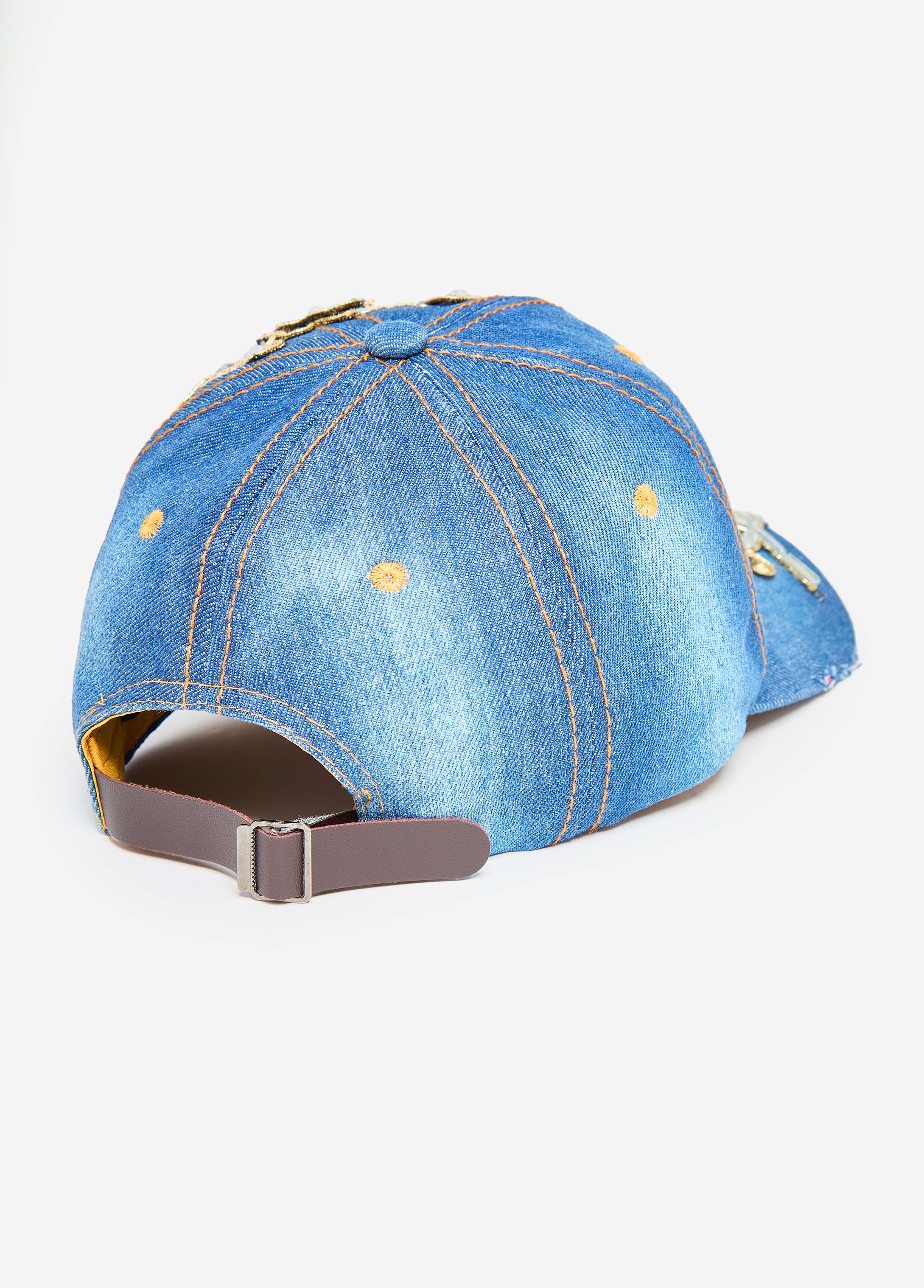 Floral Applique Denim Baseball Hat - Image 3