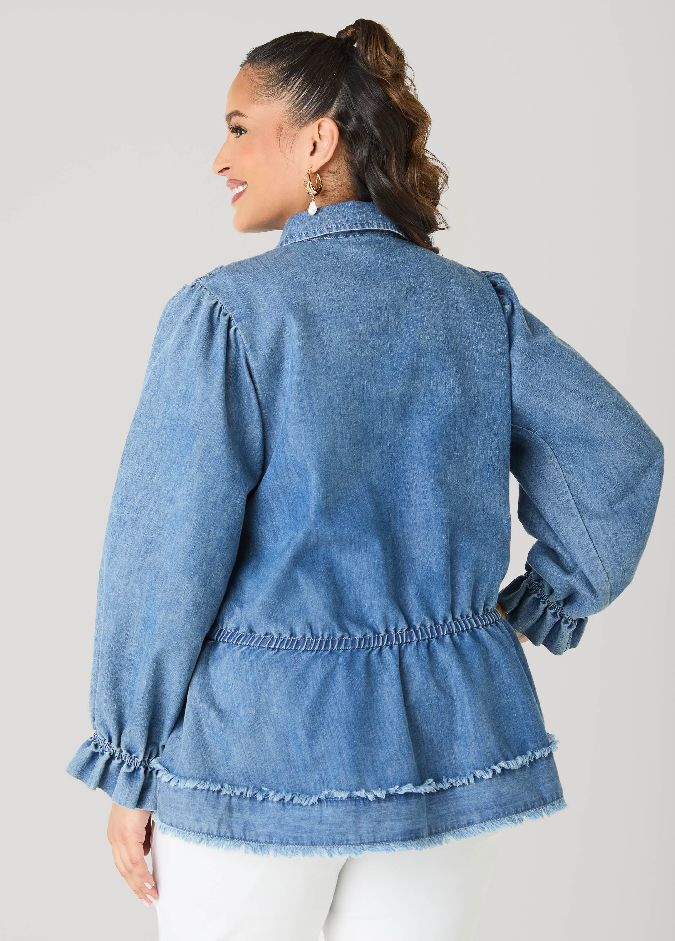 Smocked Denim Peplum Top - Image 2