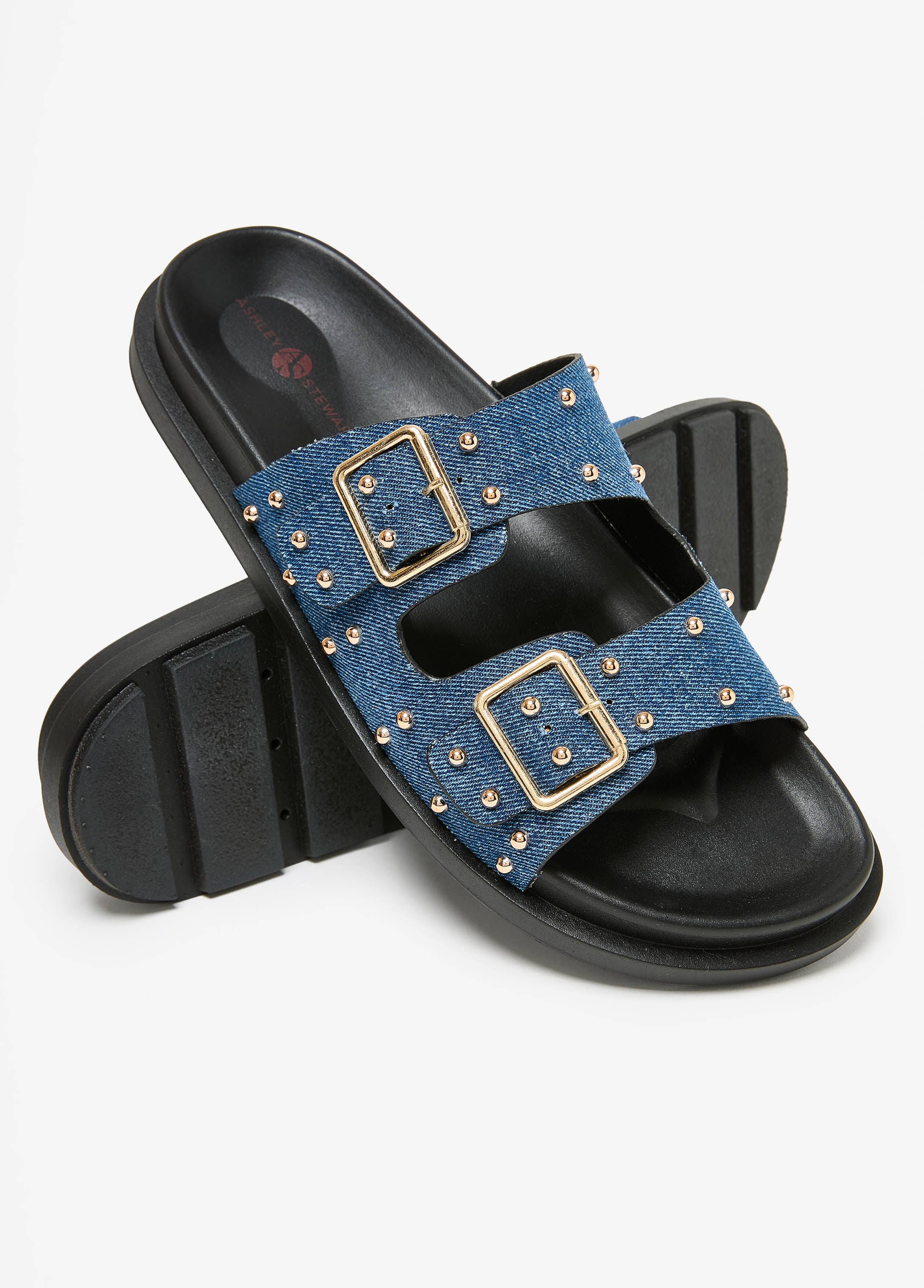 Studded Denim Slide Sandals - Image 2