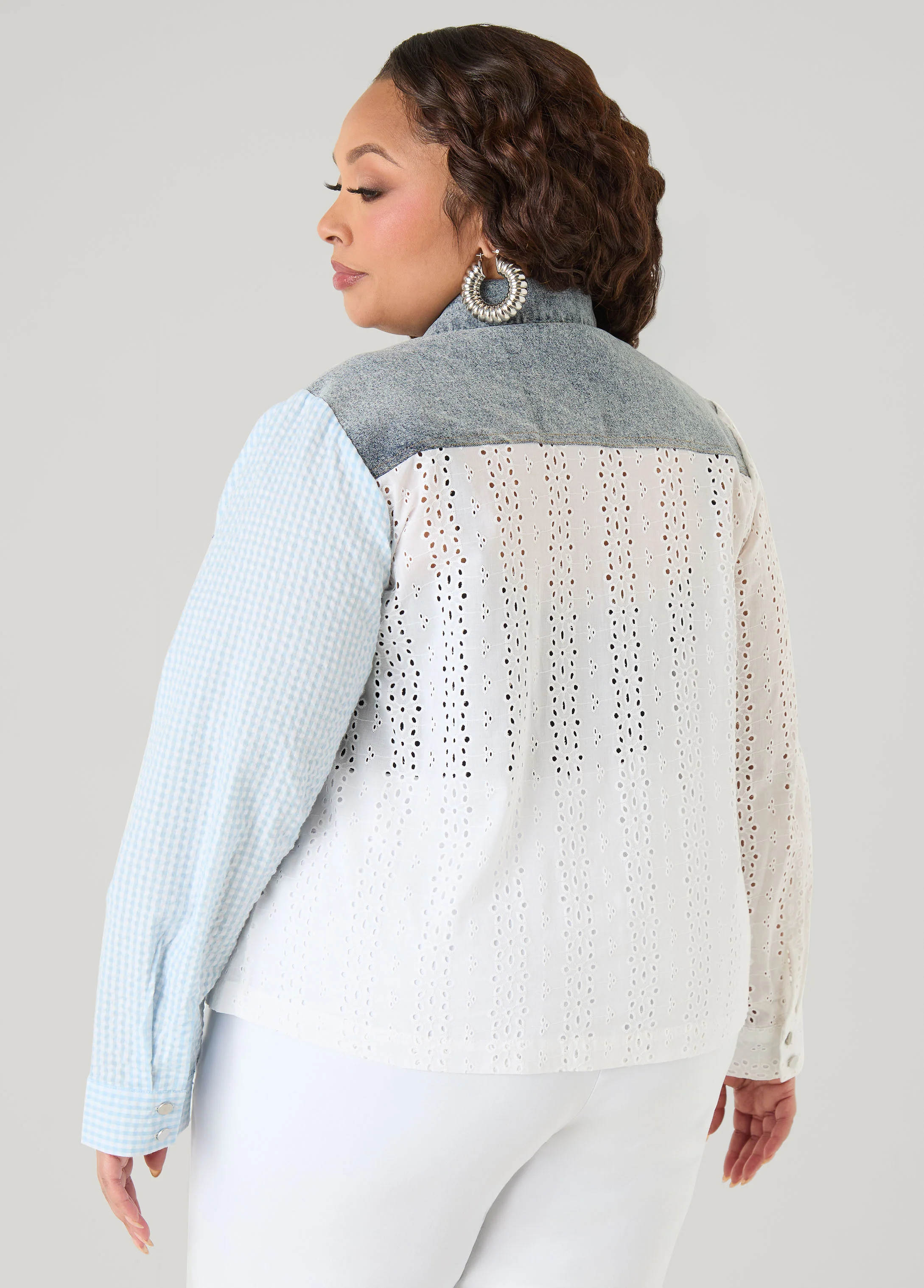 Embroidered Eyelet Paneled Shirt - Image 2