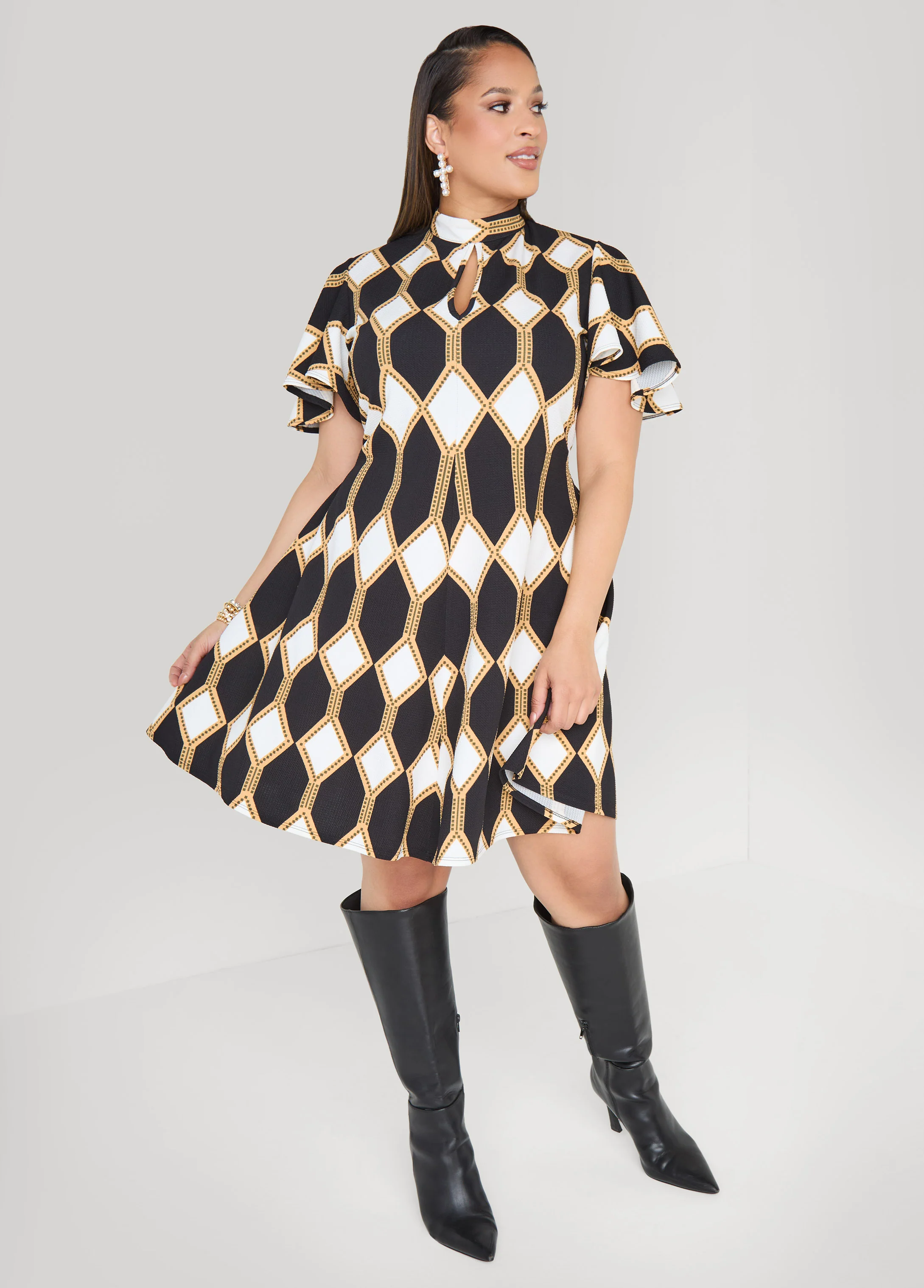Diamond Print A Line Dress - Image 3