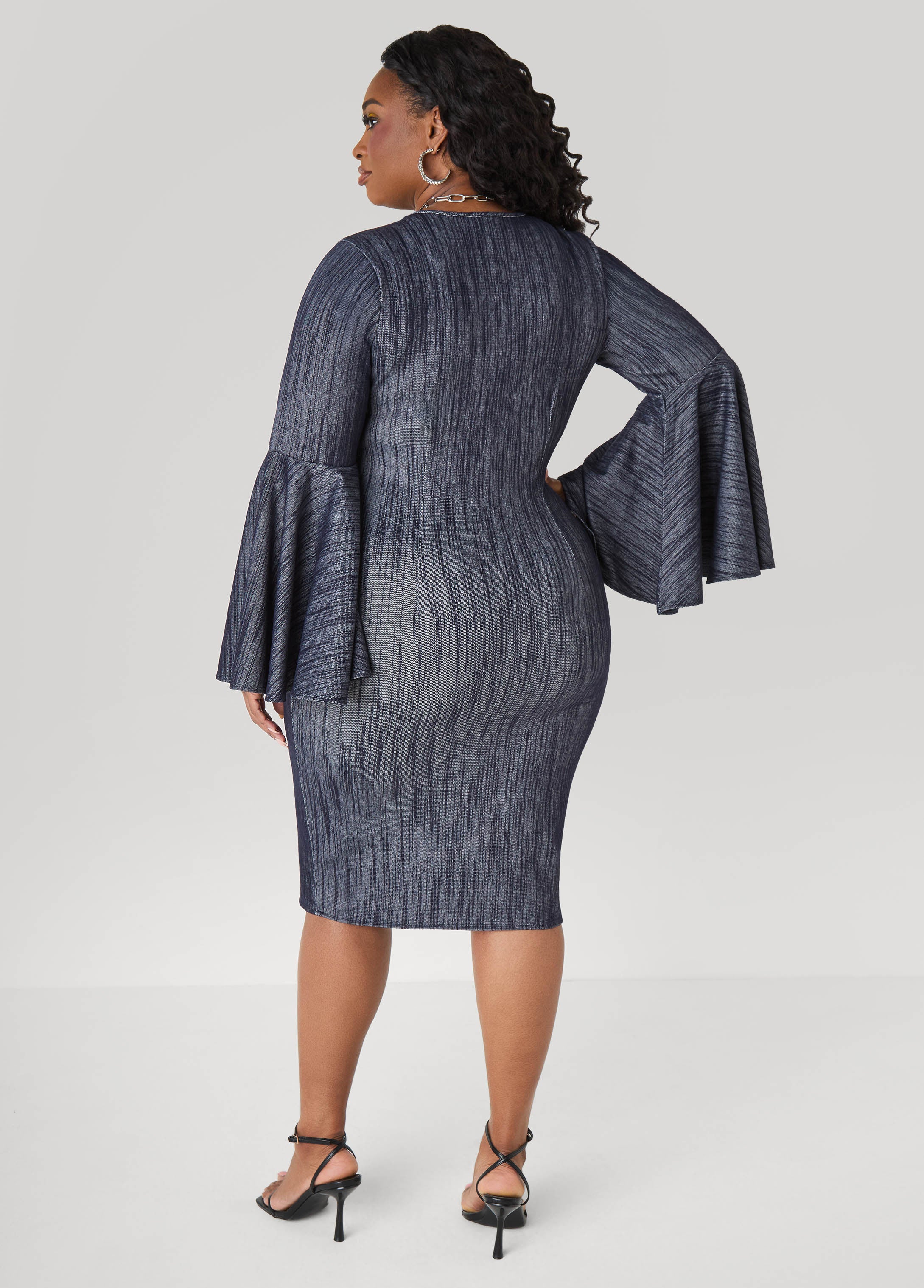 Textured Denim Sheath Dress - Image 2