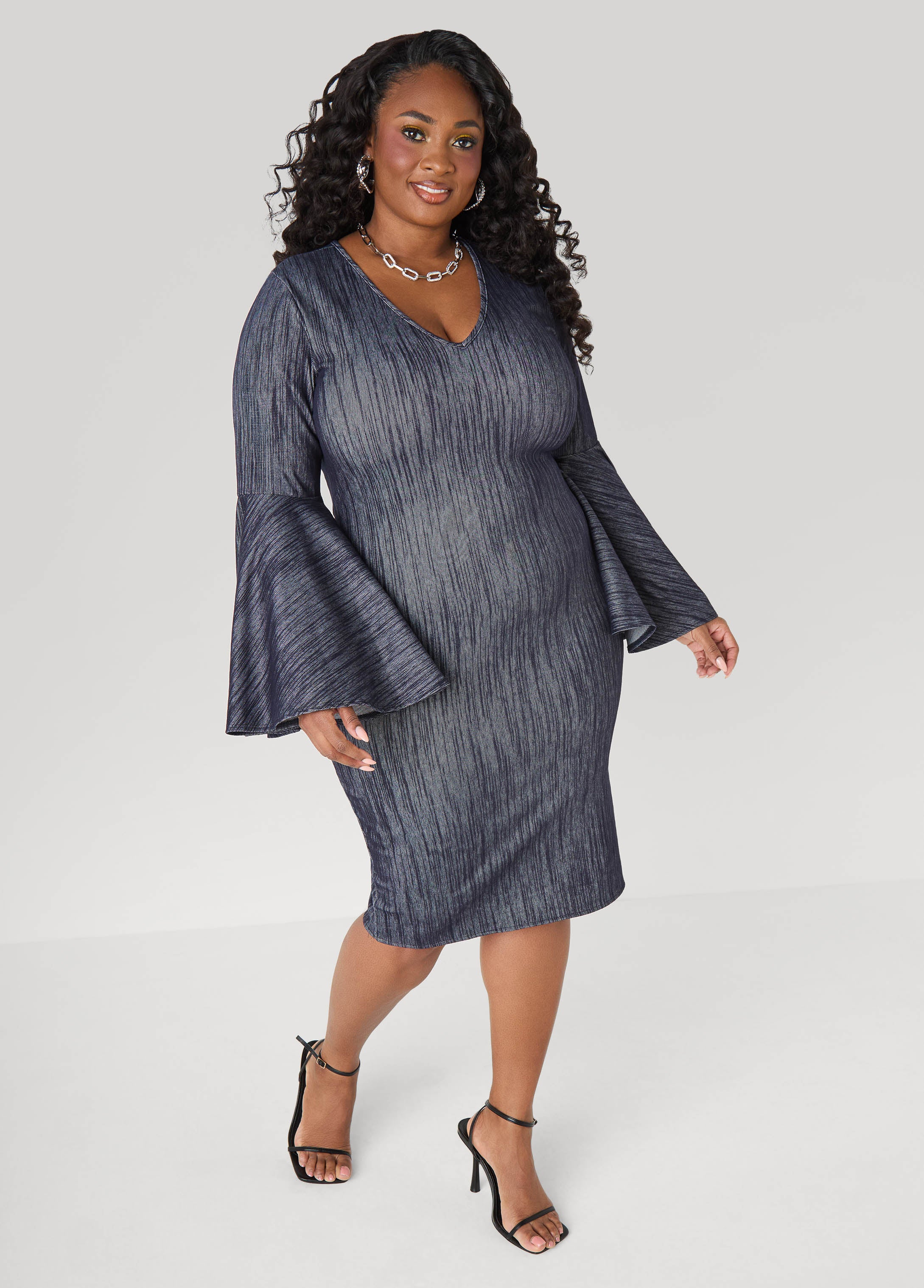 Textured Denim Sheath Dress - Image 4