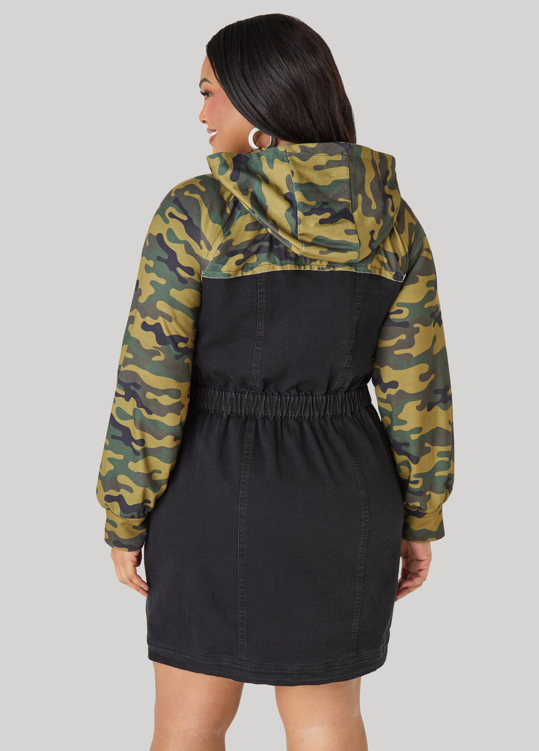 Camo Paneled Denim Bodycon Dress - Image 2