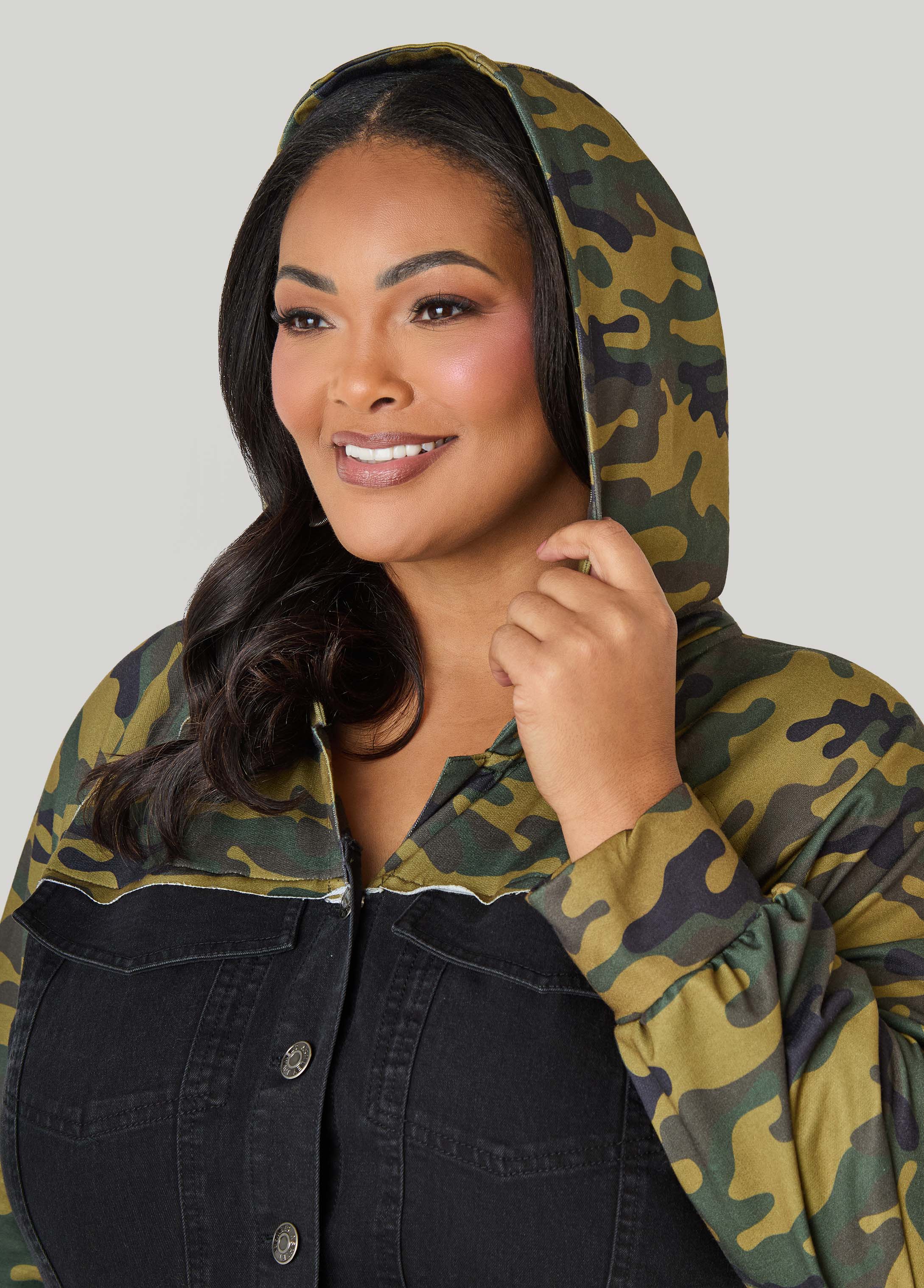 Camo Paneled Denim Bodycon Dress - Image 4