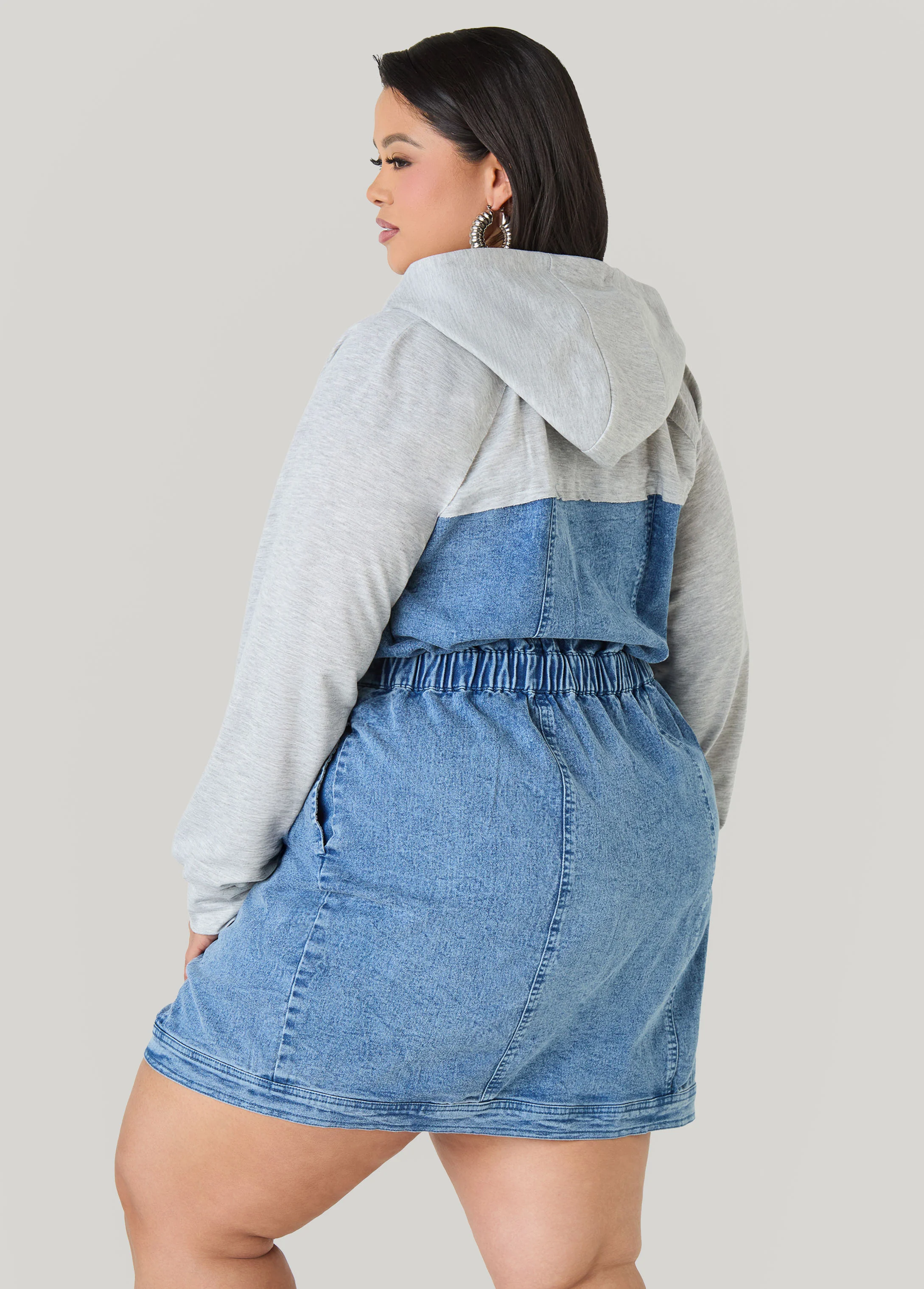 Terry Paneled Denim Bodycon Dress - Image 2