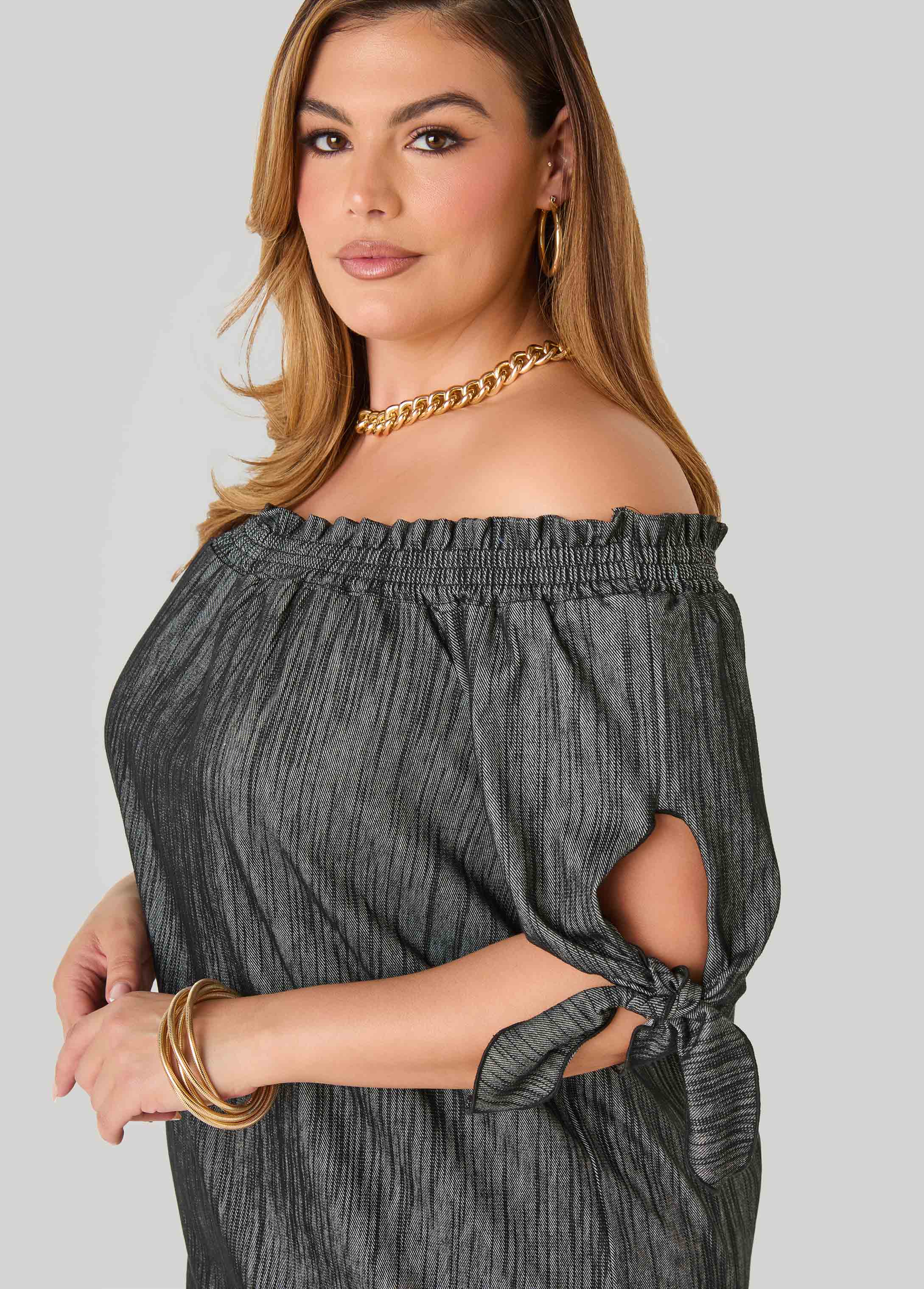 Off The Shoulder Denim Dress - Image 4
