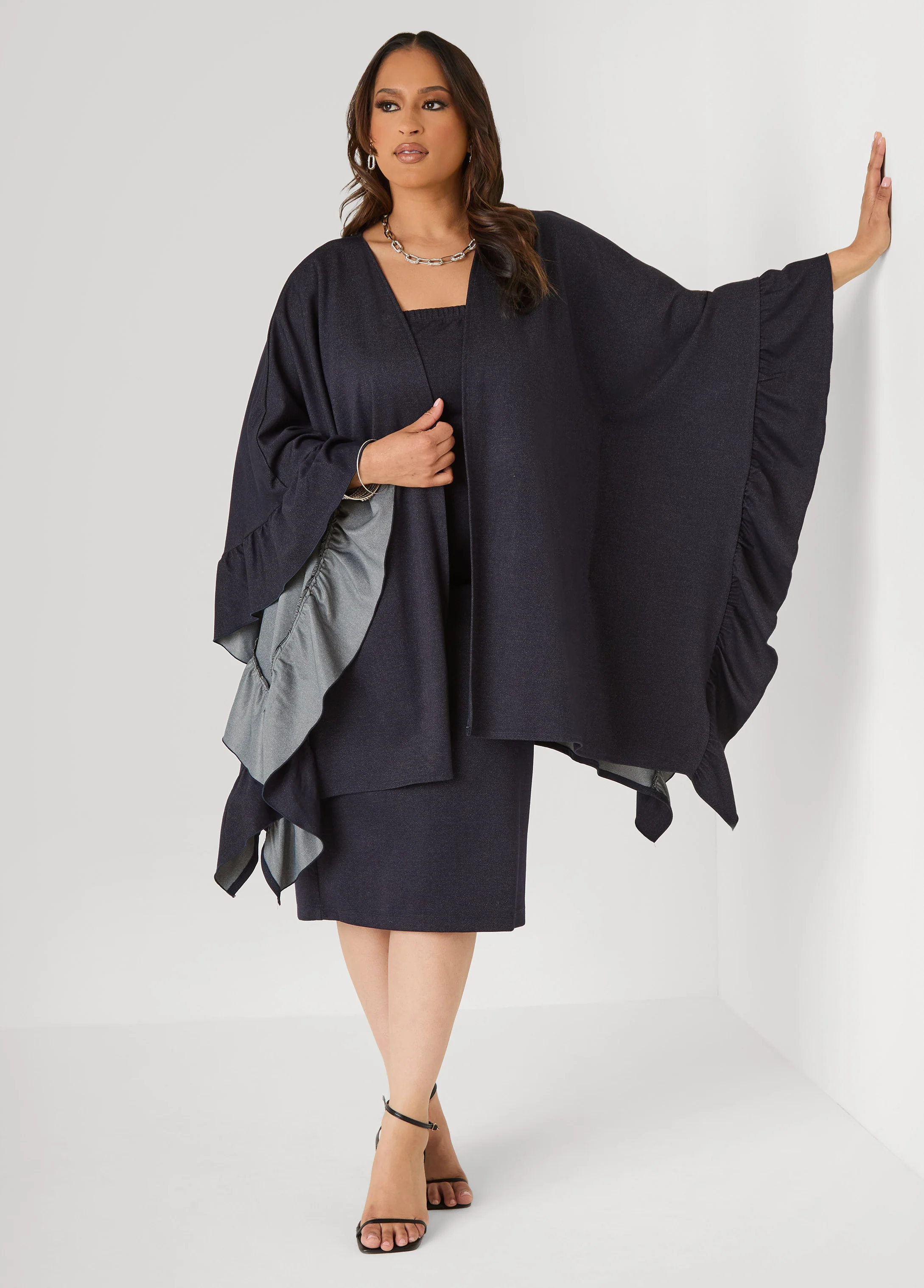 Ruffle Trimmed Denim Kimono - Image 3