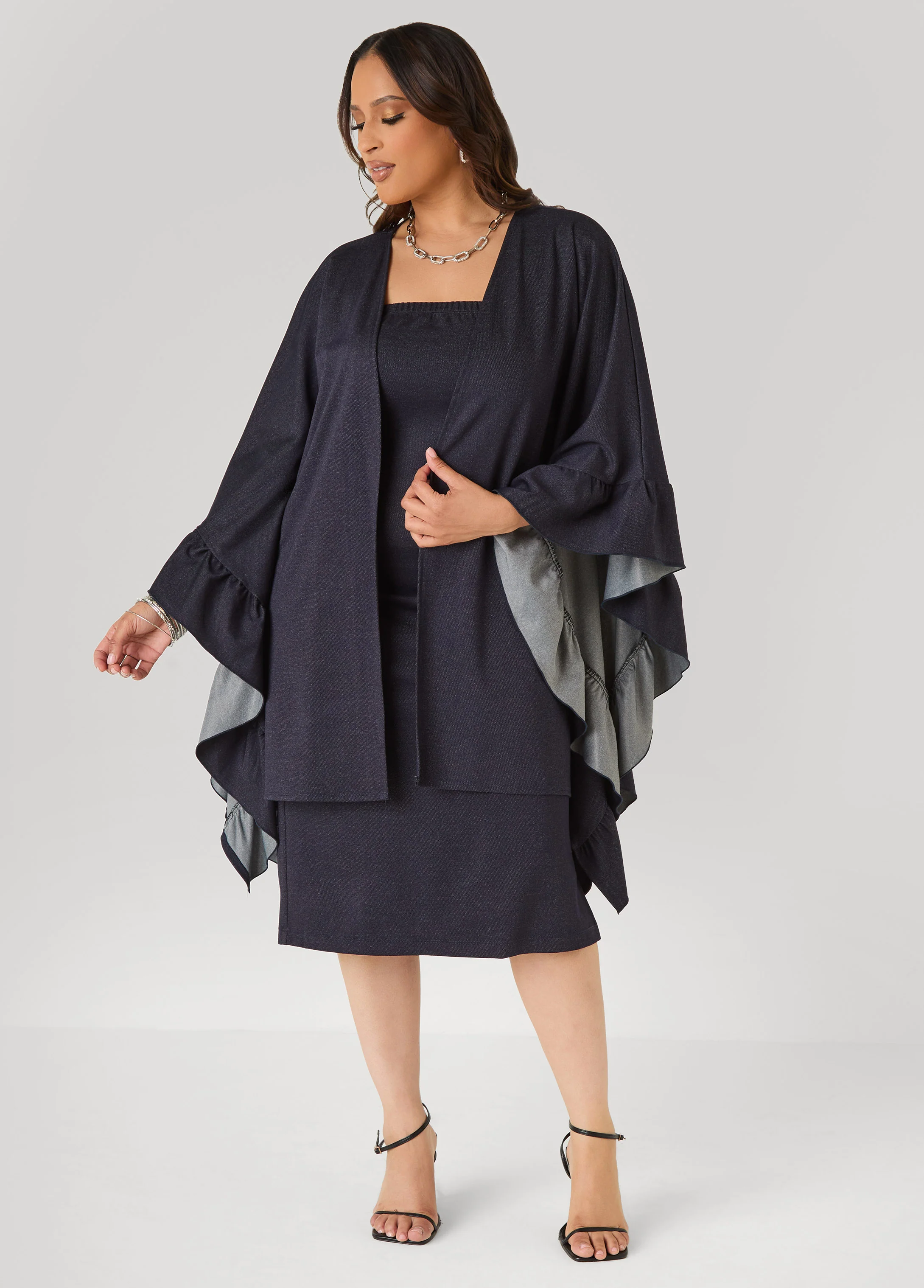 Ruffle Trimmed Denim Kimono - Image 4