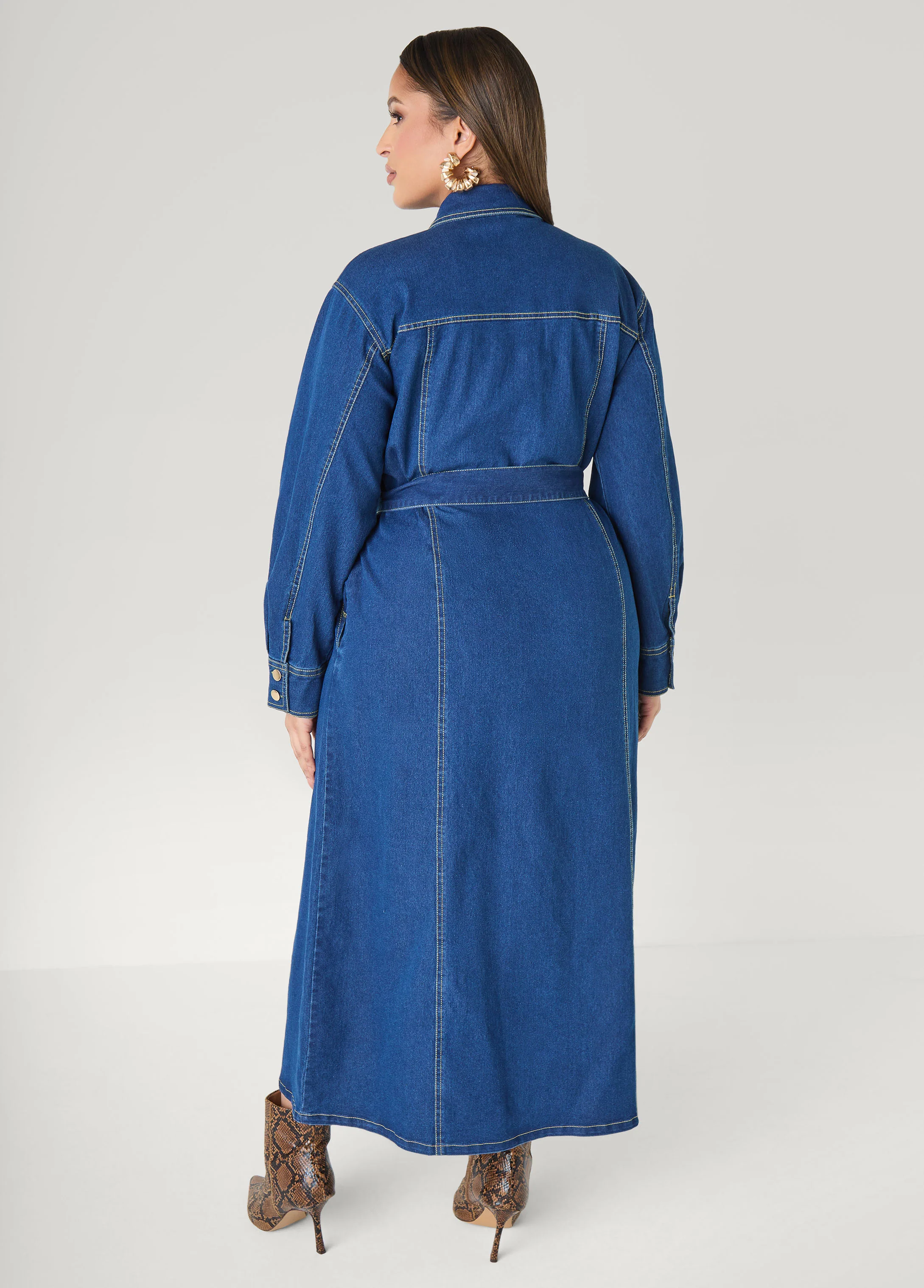 Tall Belted Denim Maxi Shirtdress - Image 2