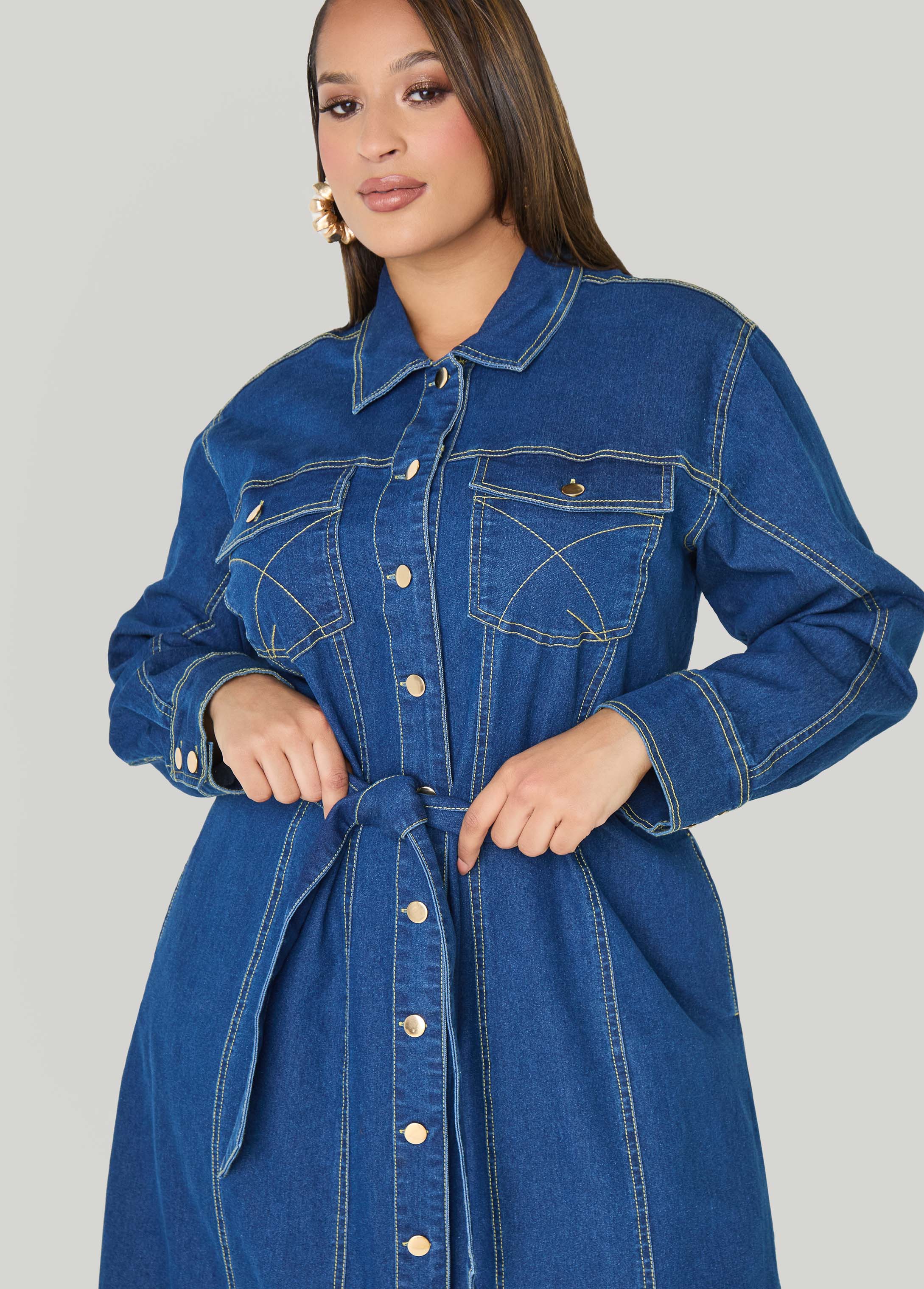 Tall Belted Denim Maxi Shirtdress - Image 4