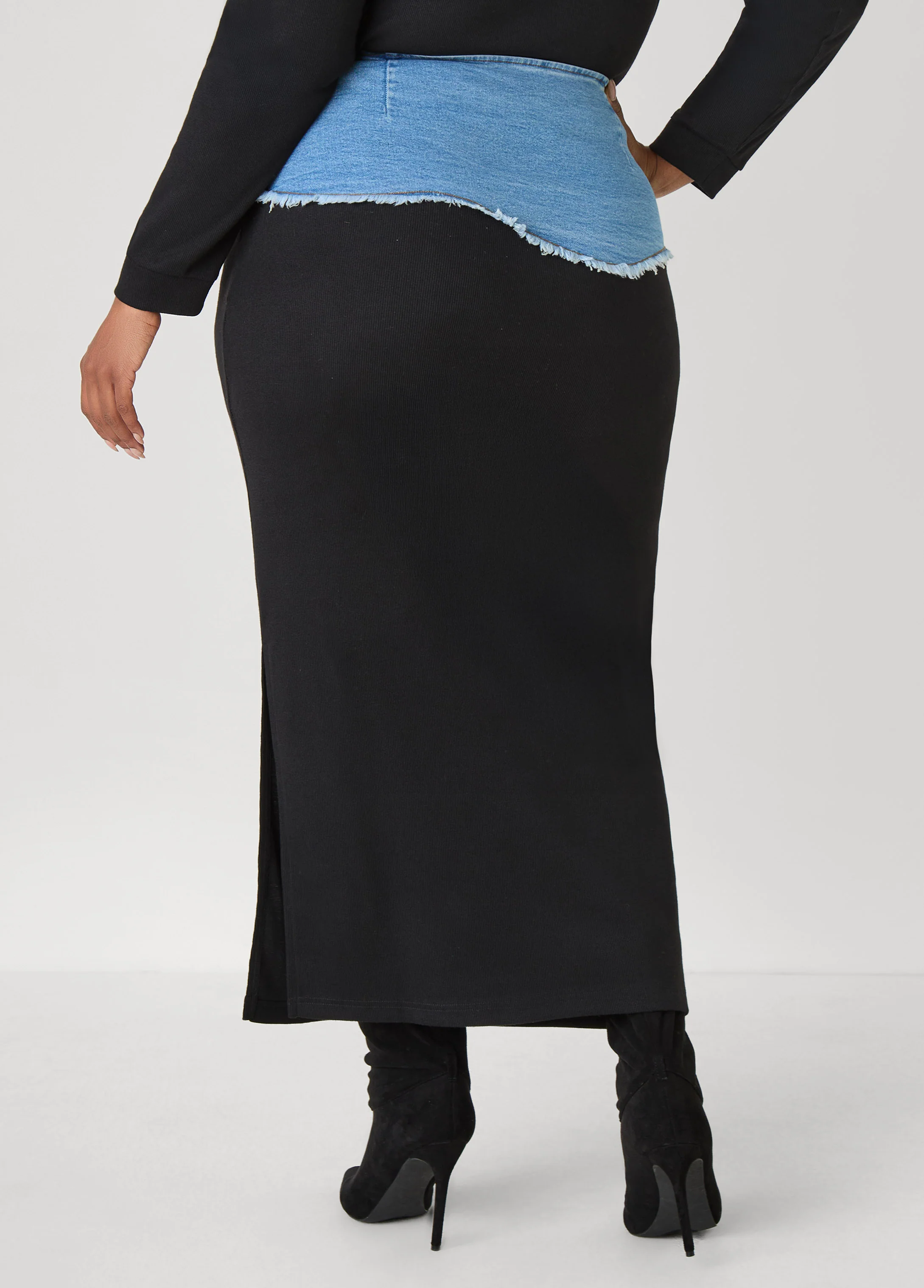 Denim Paneled Maxi Skirt - Image 2
