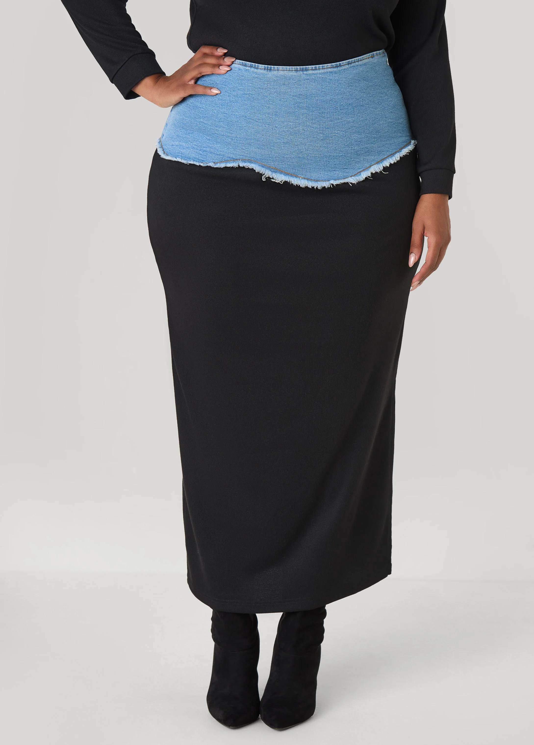 Denim Paneled Maxi Skirt - Image 3