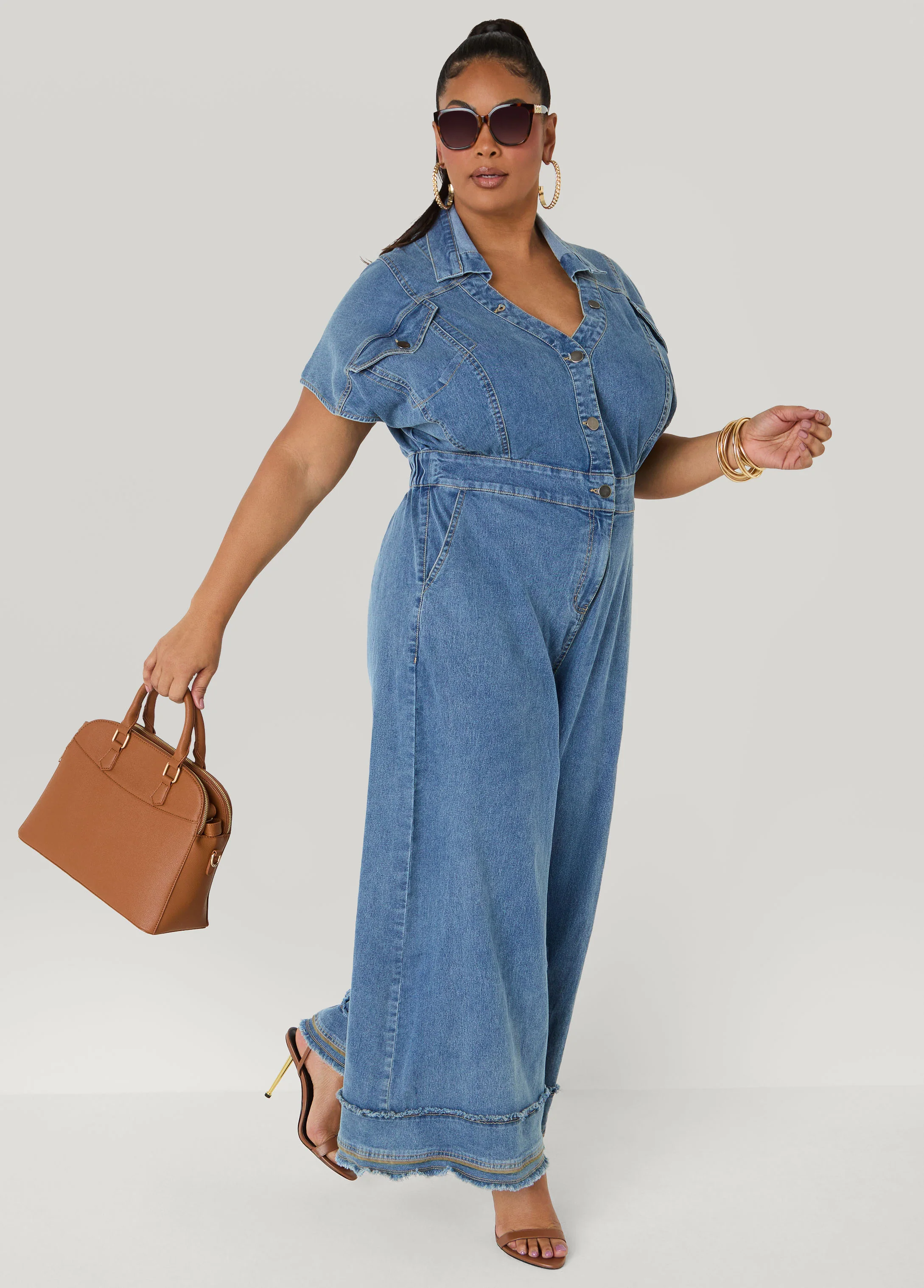 Tall Frayed Denim Wide Leg Jumpsuit - Image 3