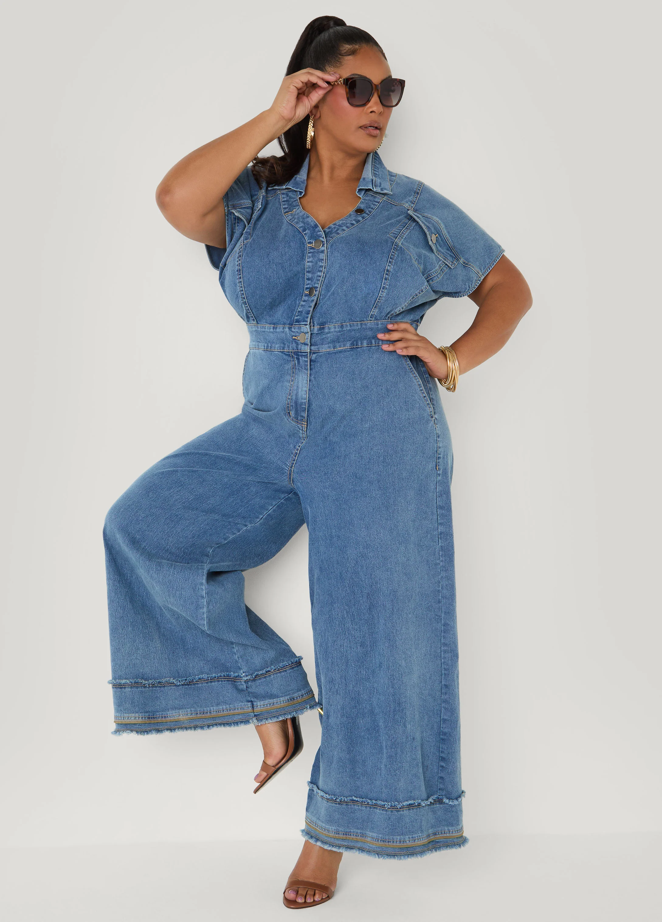 Tall Frayed Denim Wide Leg Jumpsuit - Image 5