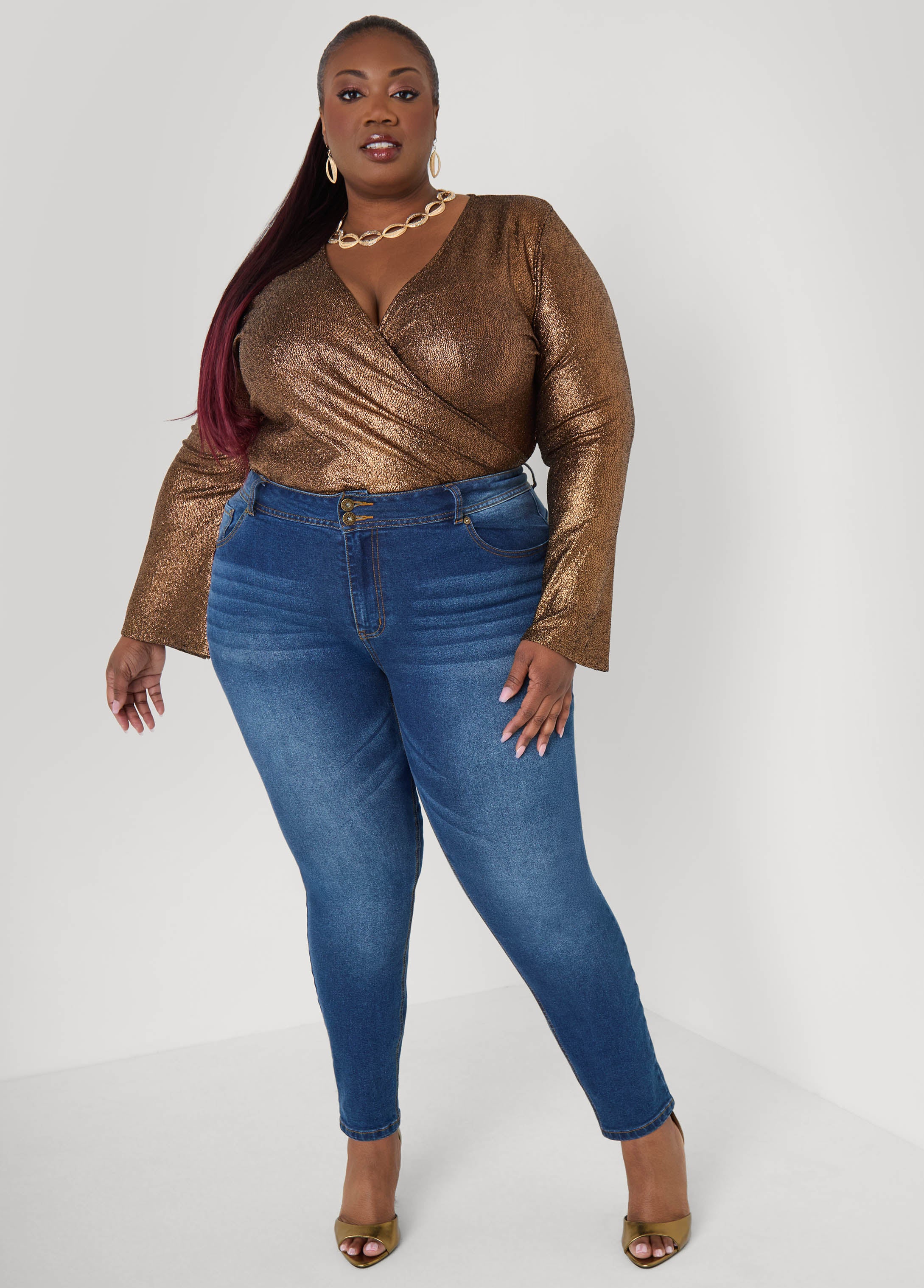 Metallic Pebbled Faux Wrap Top - Image 10
