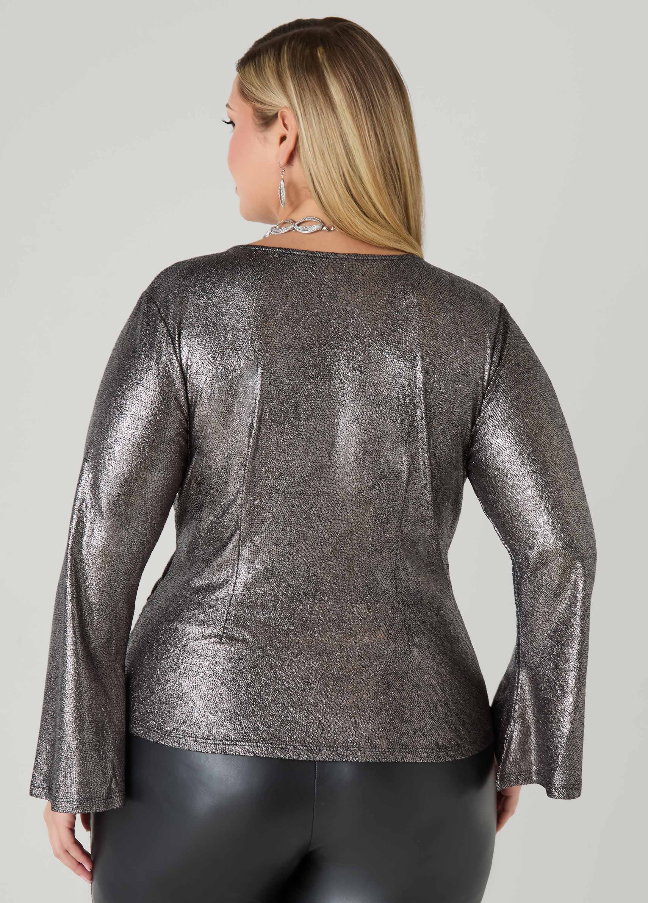 Metallic Pebbled Faux Wrap Top - Image 2