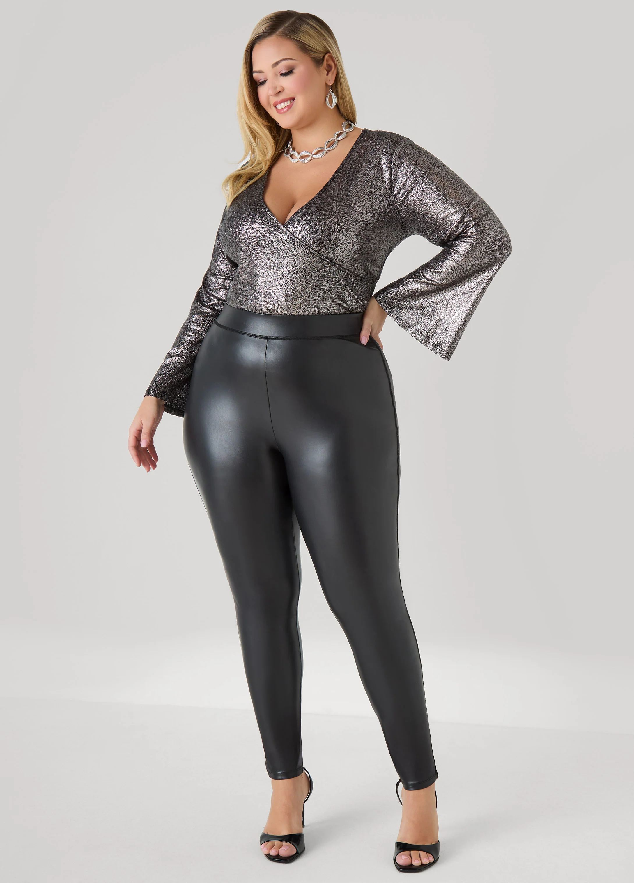 Metallic Pebbled Faux Wrap Top - Image 3
