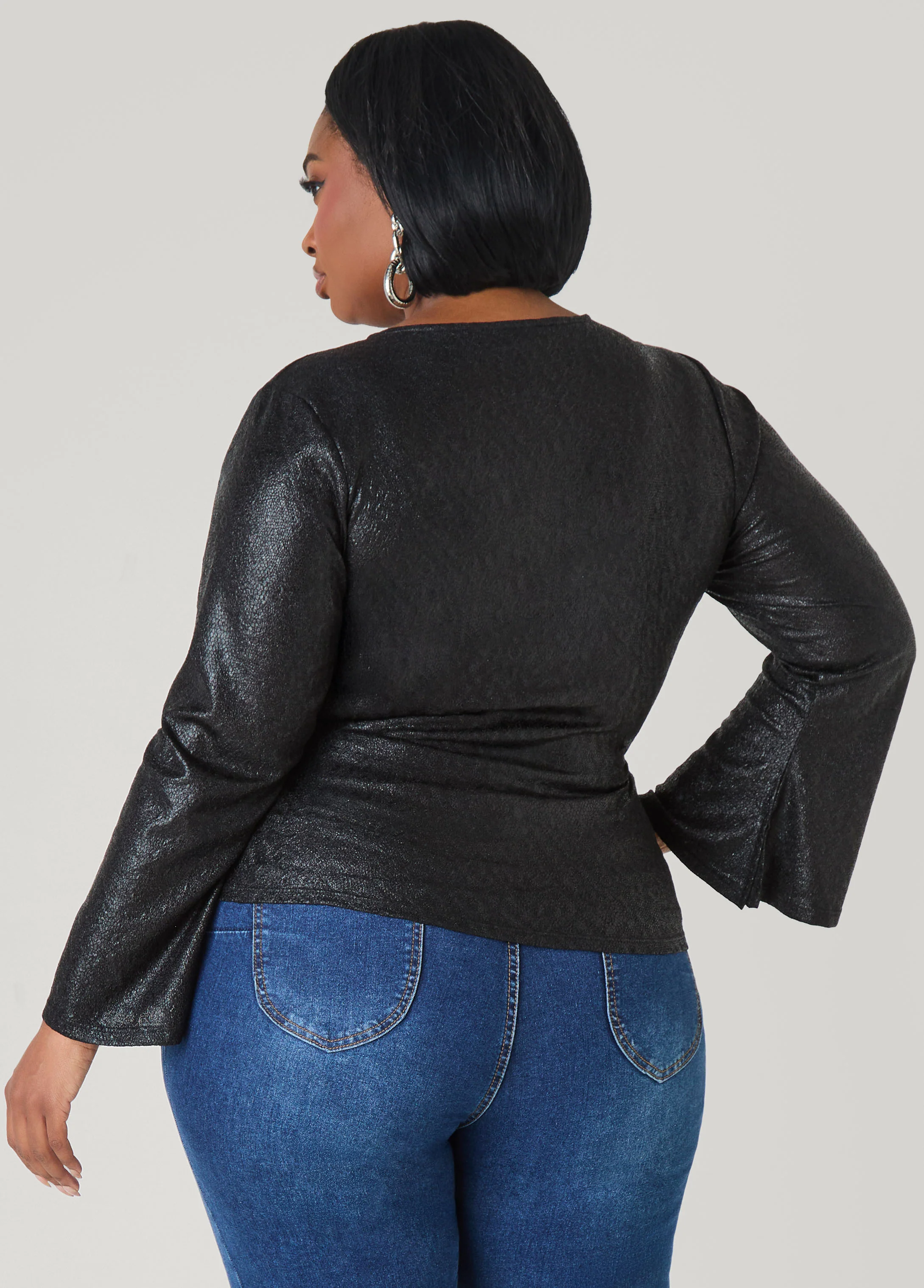 Metallic Pebbled Faux Wrap Top - Image 5