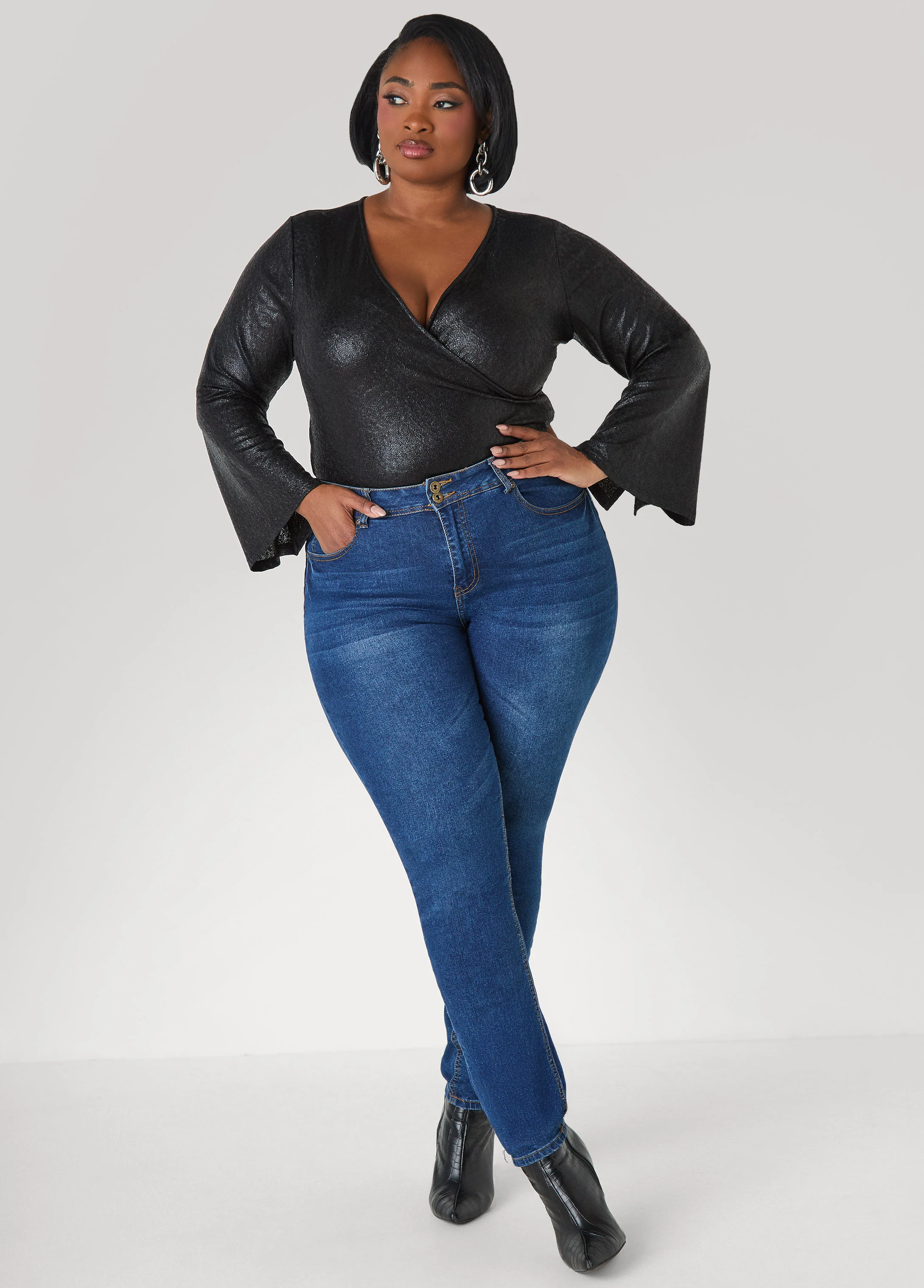 Metallic Pebbled Faux Wrap Top - Image 6