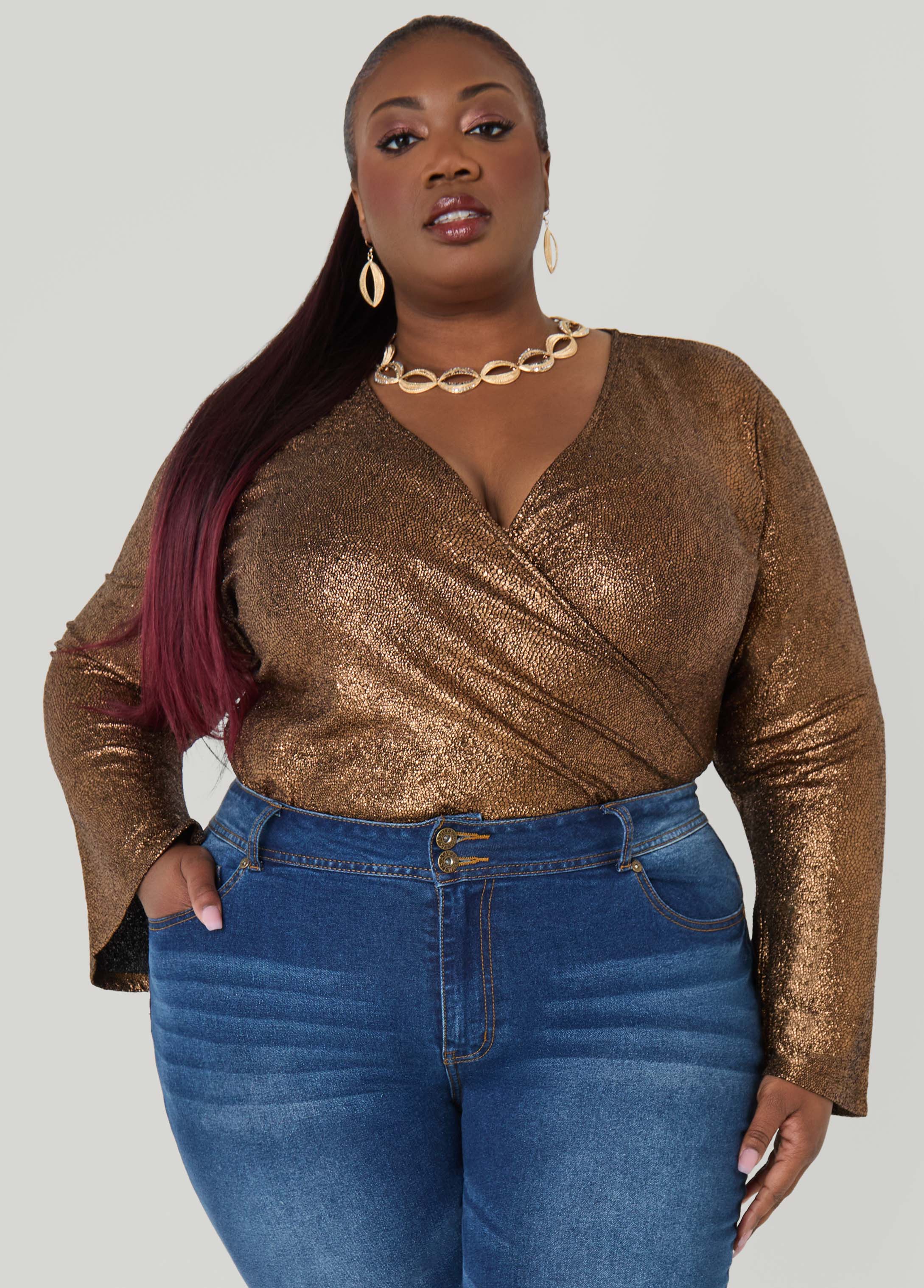 Metallic Pebbled Faux Wrap Top - Image 8