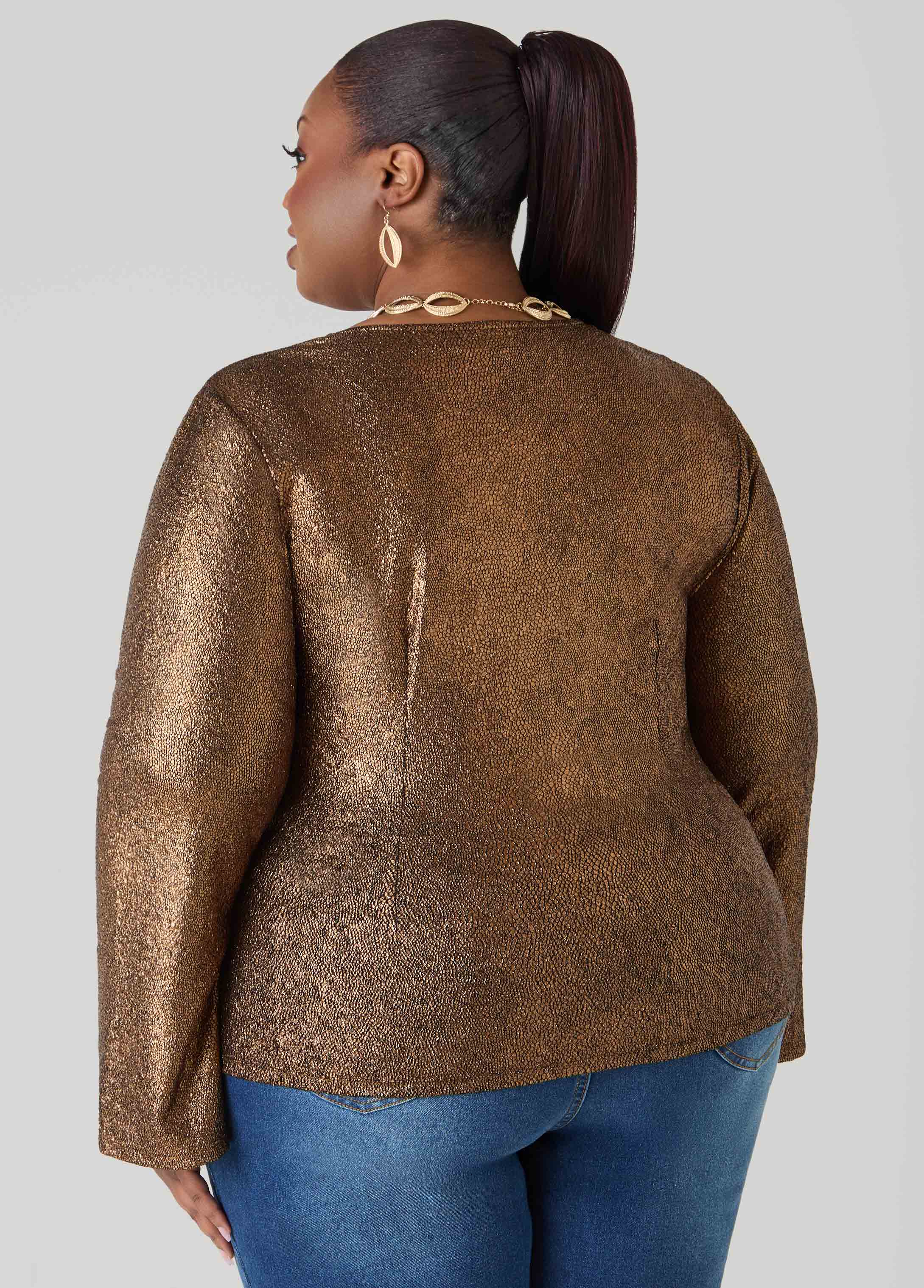 Metallic Pebbled Faux Wrap Top - Image 9