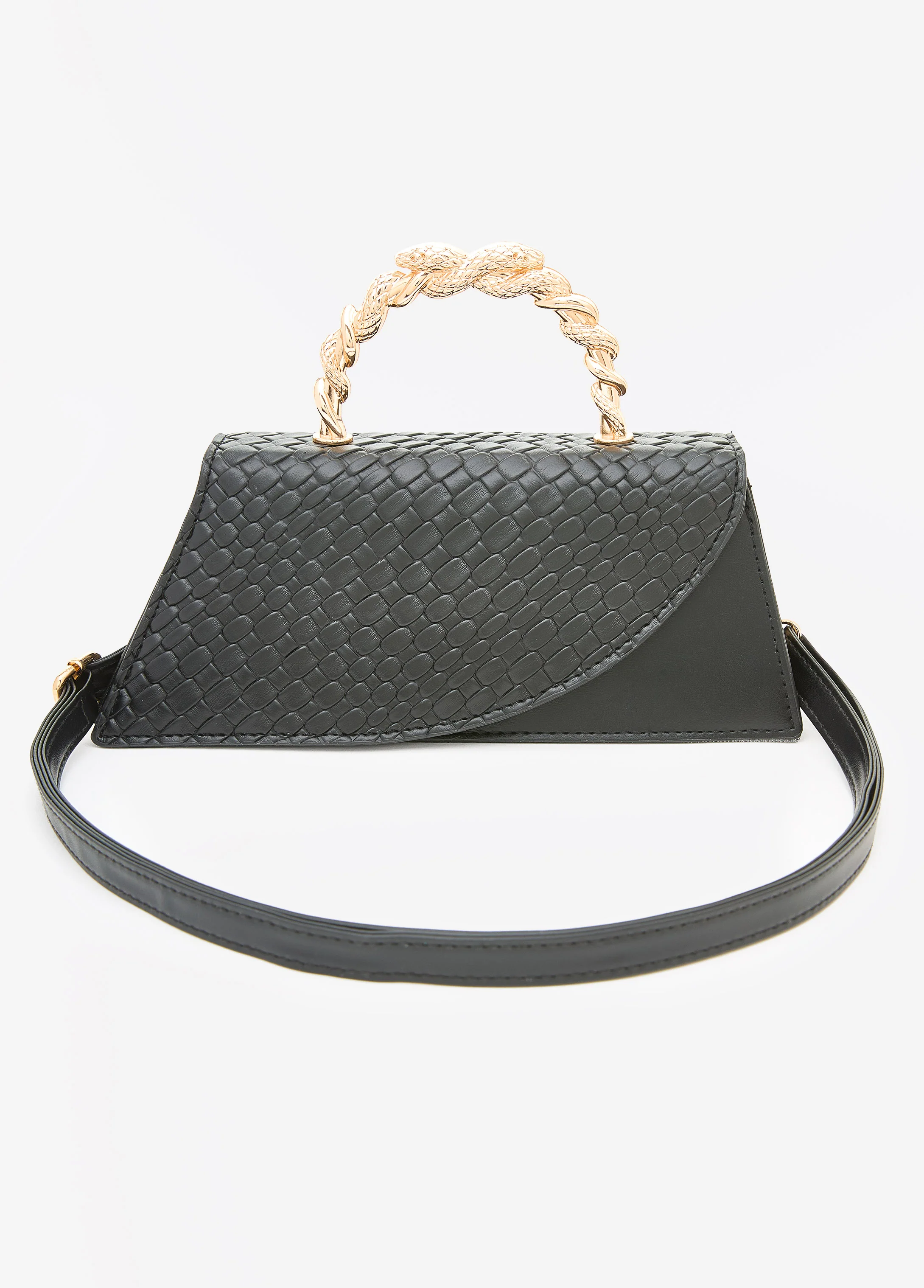 Basketweave Faux Leather Satchel - Image 3