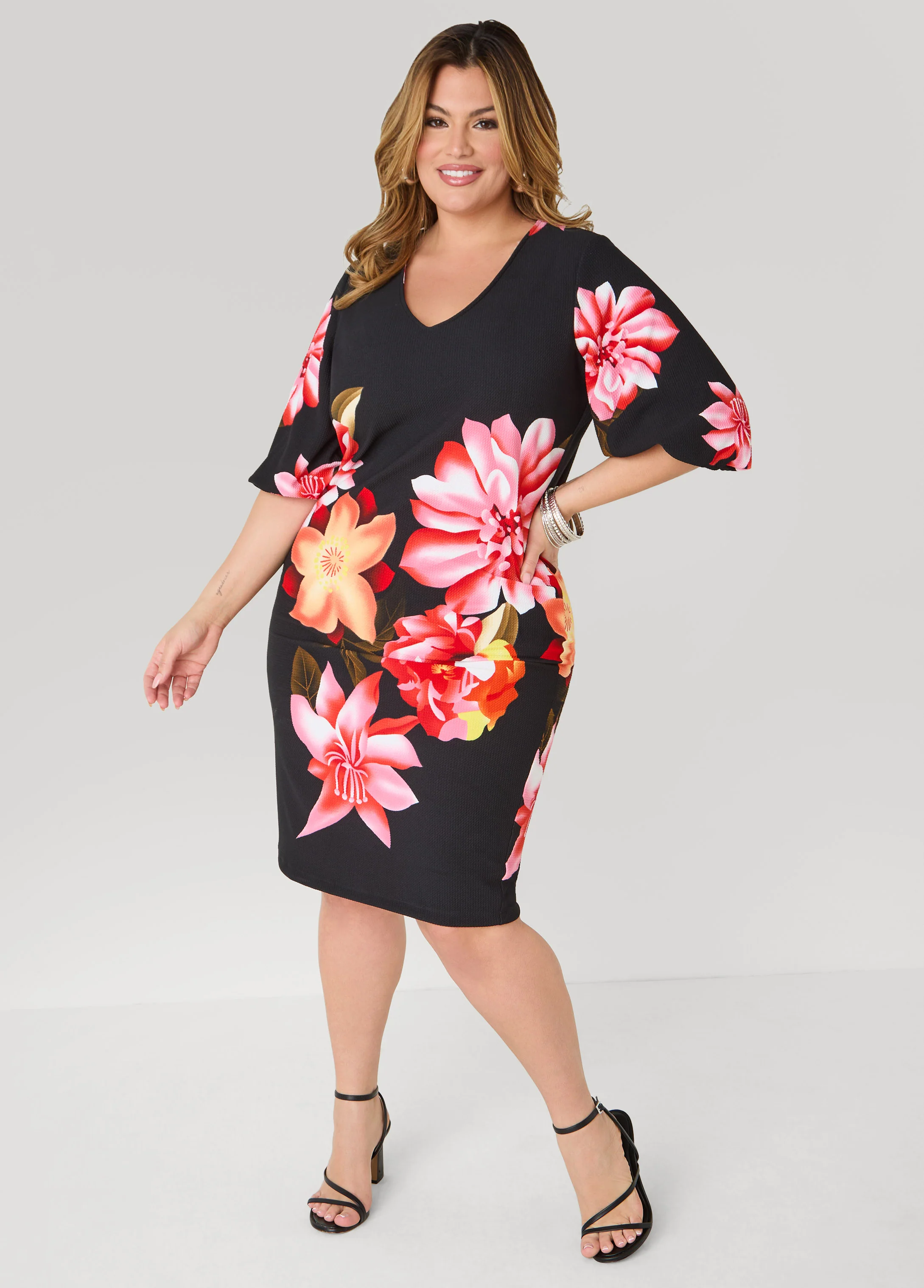 Puff Sleeved Floral Sheath Dress - Image 4