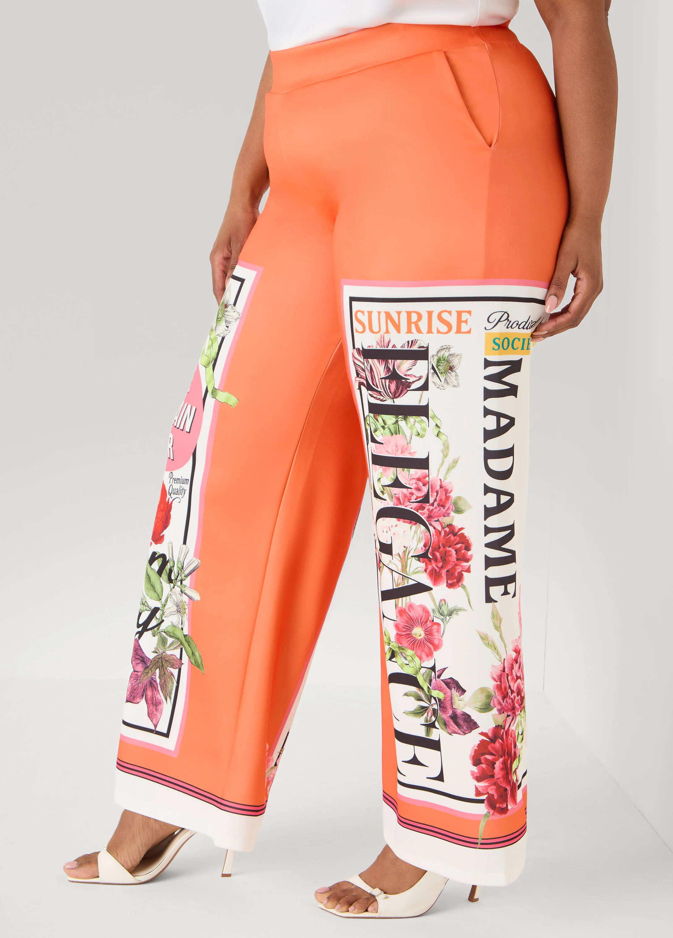 Floral Stamp Print Scuba Pants - Image 4