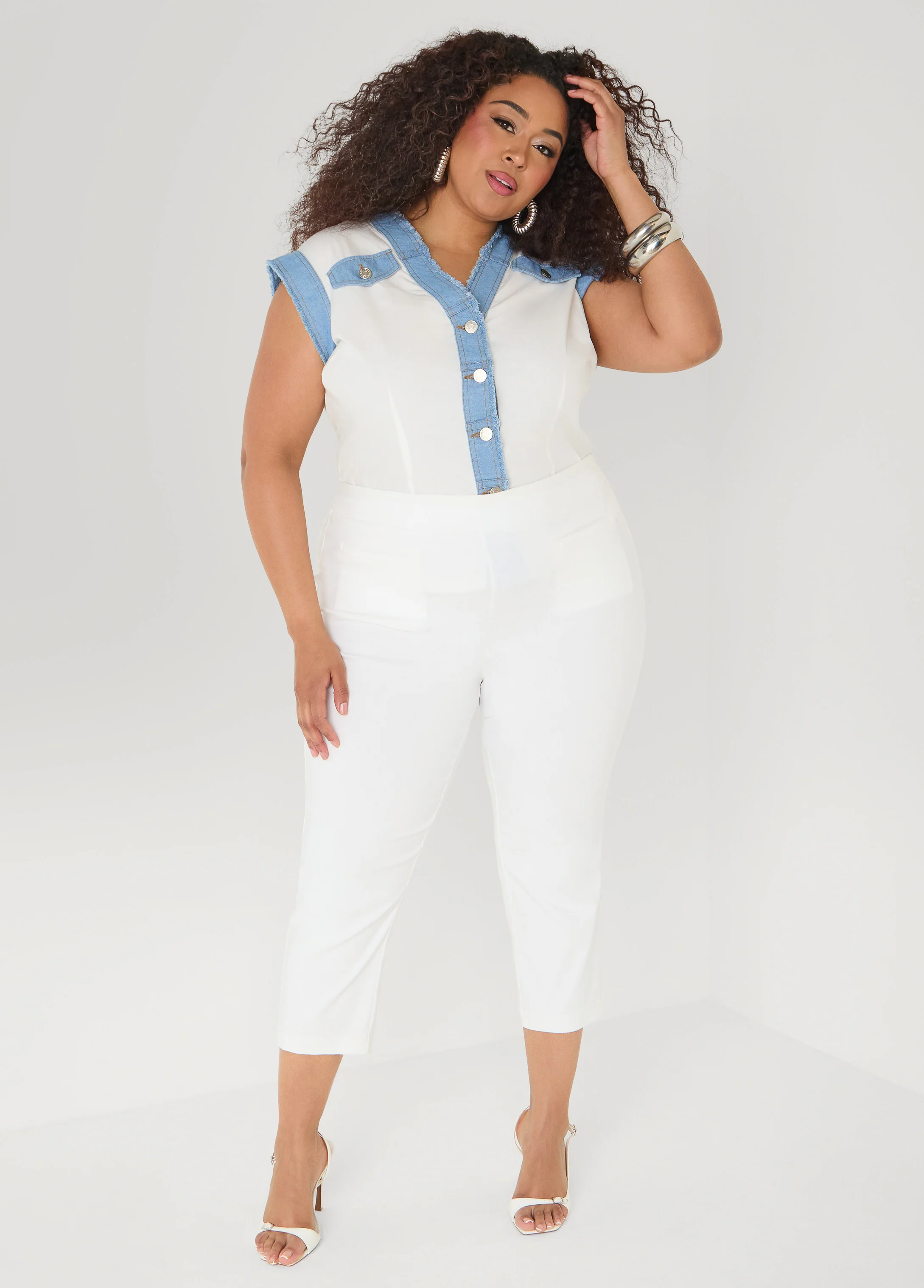 Denim Trimmed Cotton Shirt - Image 5