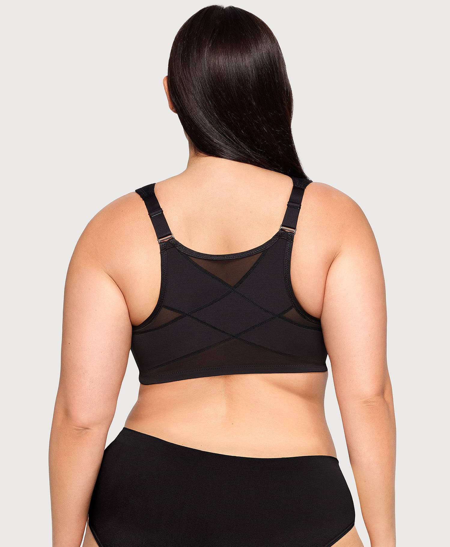 Front-Closure Posture Back WonderWire Lace Bra Black - Image 2