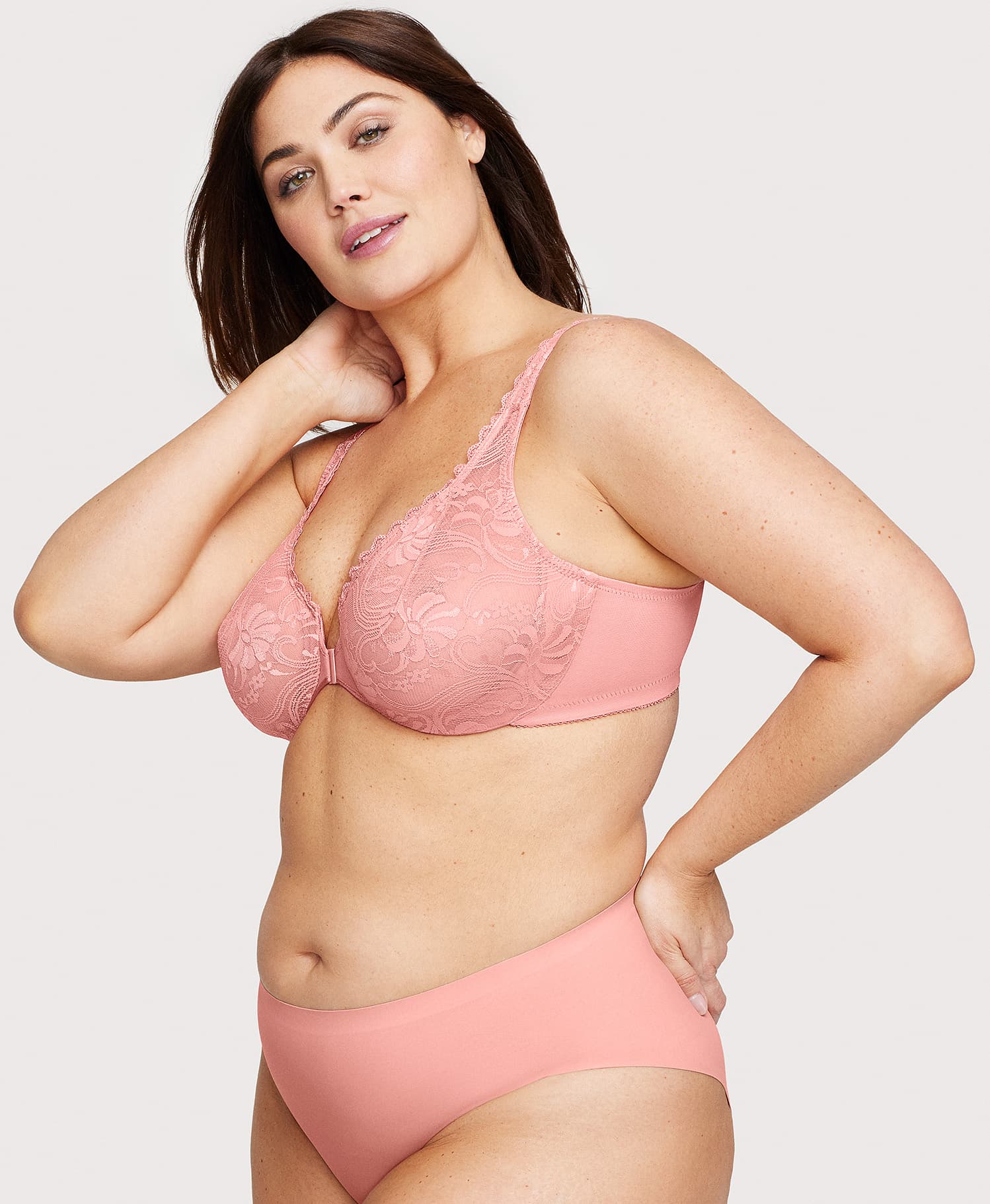 Front-Closure Stretch Lace WonderWire Bra Apricot - Image 3