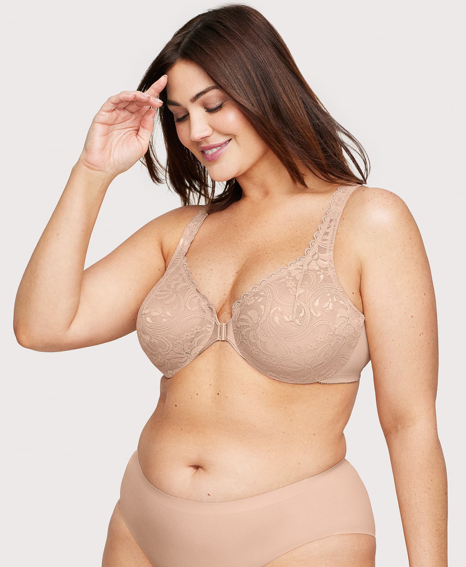 Front-Closure Stretch Lace WonderWire Bra Cafe - Image 3