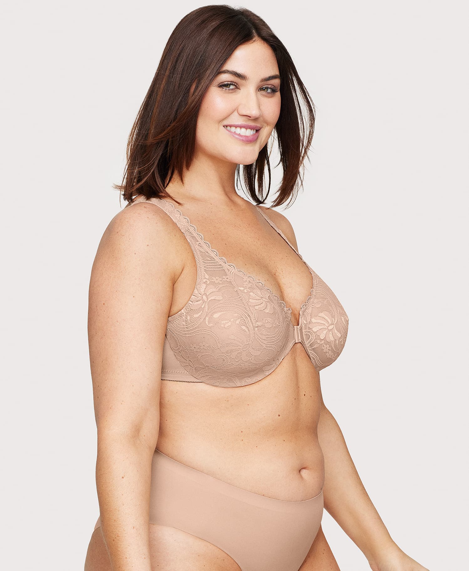 Front-Closure Stretch Lace WonderWire Bra Cafe - Image 4