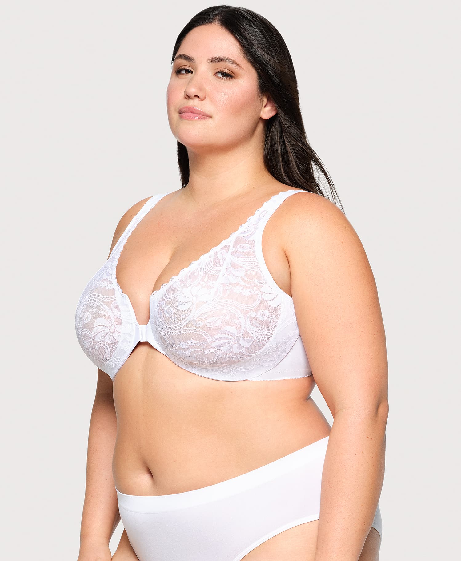 Front-Closure Stretch Lace WonderWire Bra White - Image 3