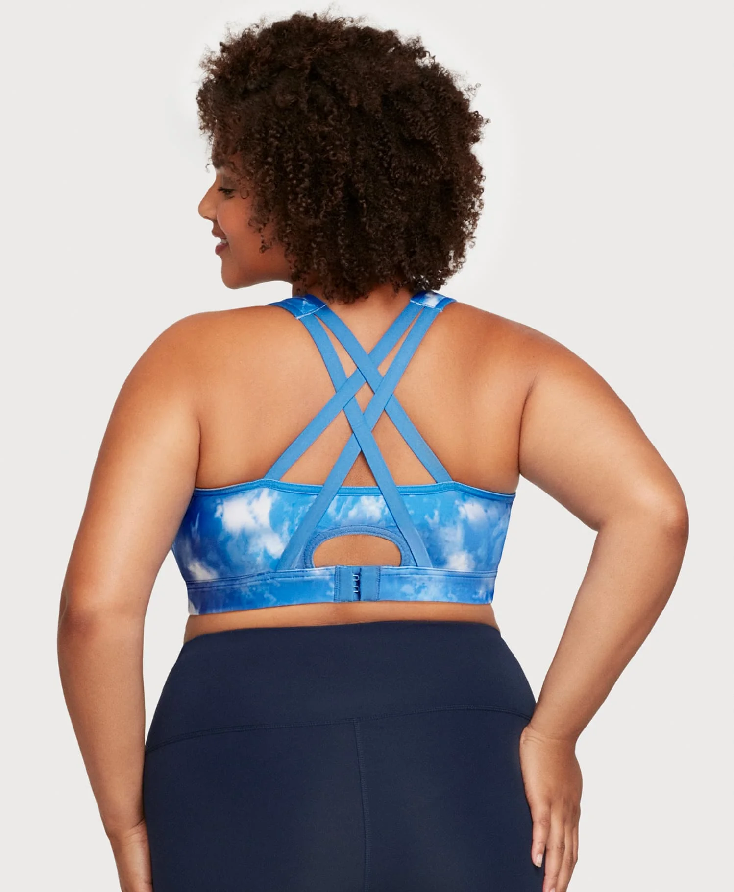 Front-Closure Zip Up Sports Bra Blue Tie-Dye - Image 3