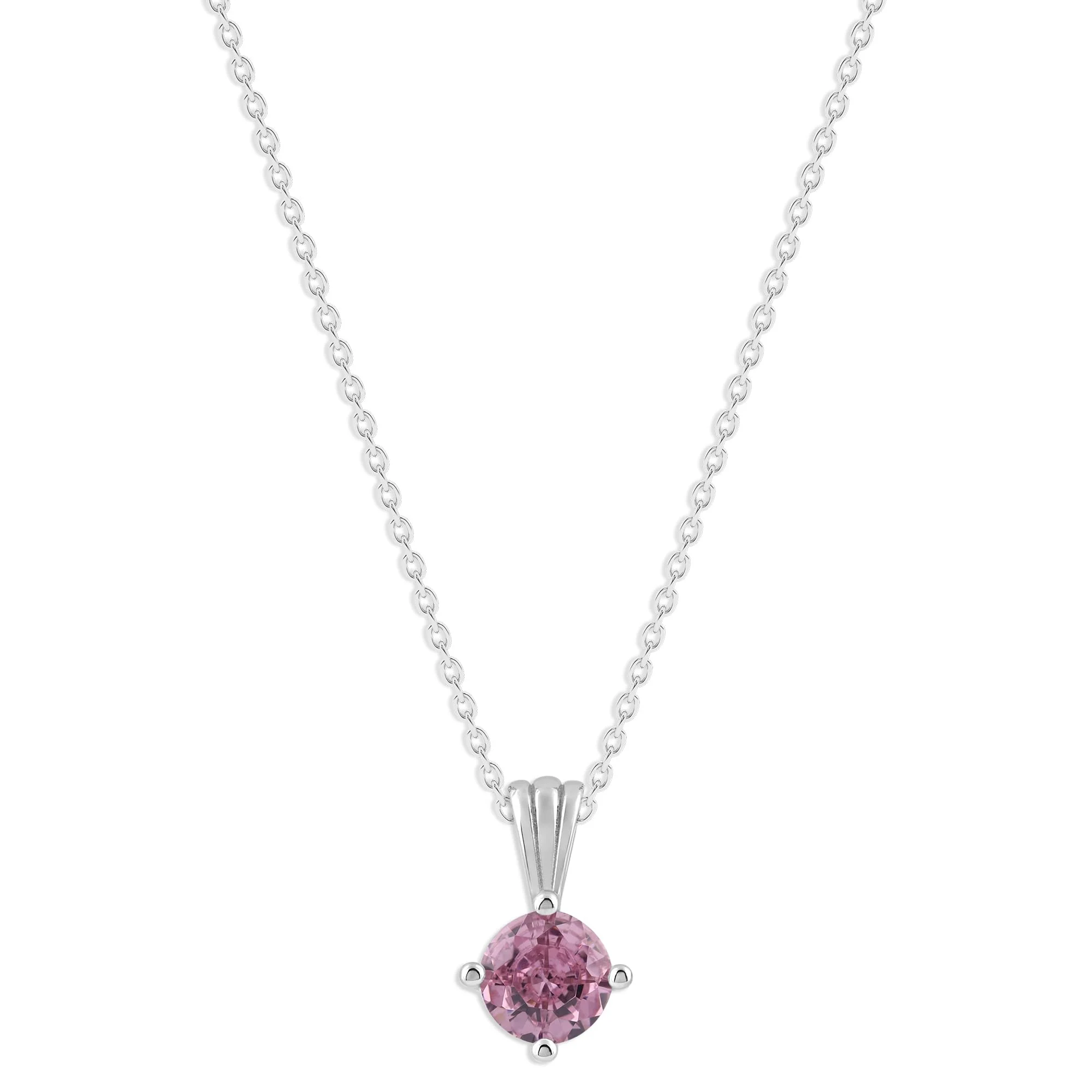Gemstone Necklace in Sterling Silver, Round Pendant Size 6.5 * 6.5mm, 15" Cable Chain with 2" Extender, Gift Box Included - Apr, White Zircon - Image 12