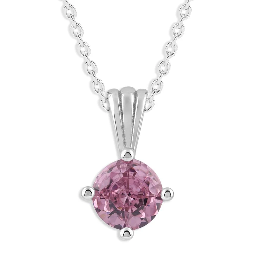 Gemstone Necklace in Sterling Silver, Round Pendant Size 6.5 * 6.5mm, 15" Cable Chain with 2" Extender, Gift Box Included - Apr, White Zircon - Image 14