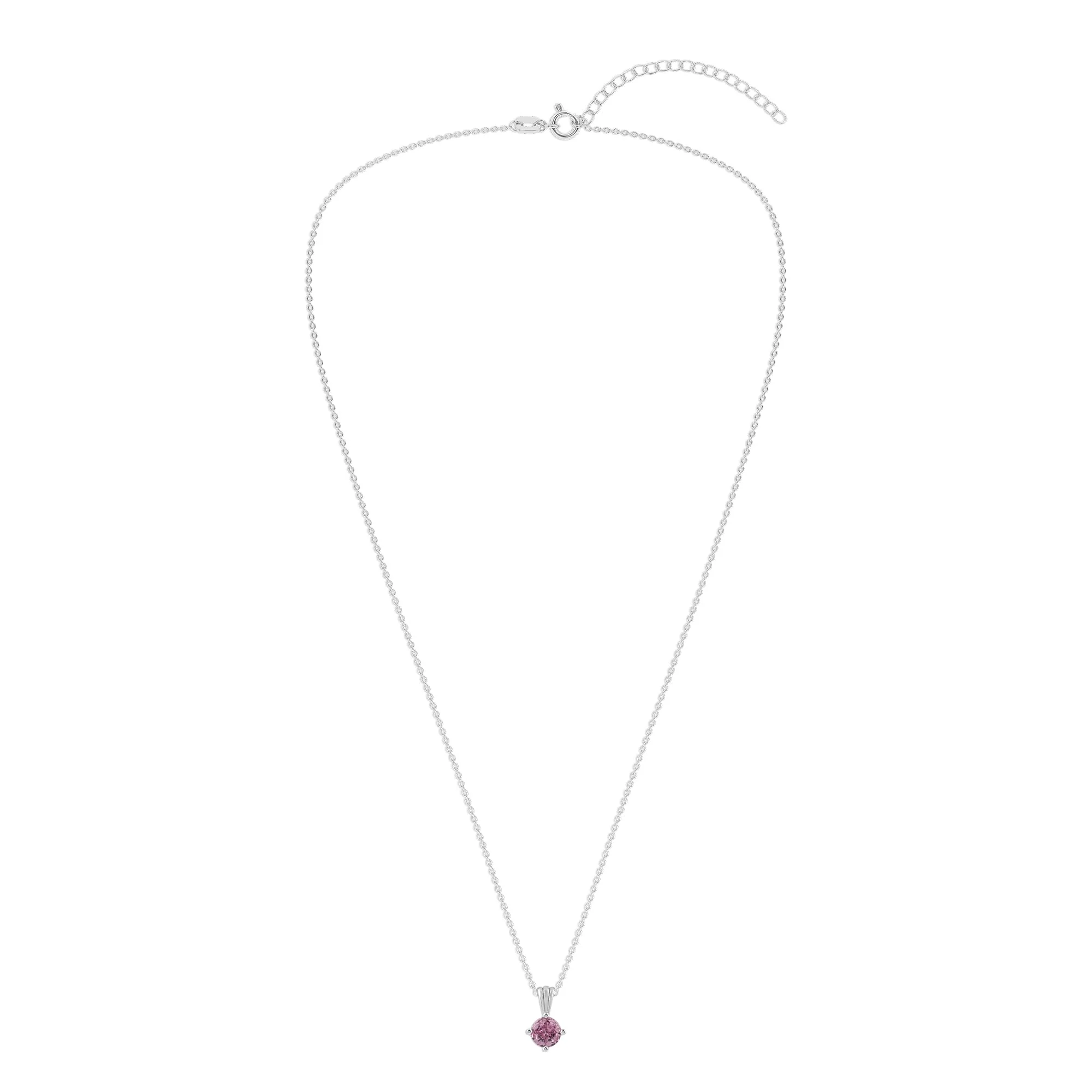 Gemstone Necklace in Sterling Silver, Round Pendant Size 6.5 * 6.5mm, 15" Cable Chain with 2" Extender, Gift Box Included - Apr, White Zircon - Image 15