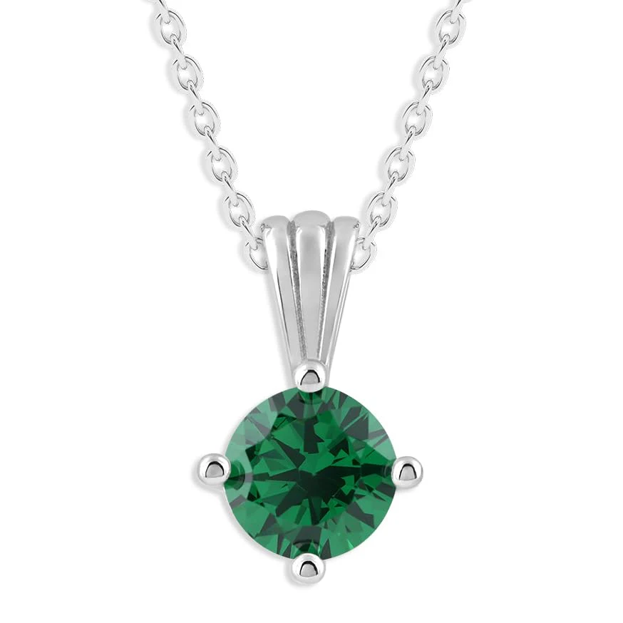 Gemstone Necklace in Sterling Silver, Round Pendant Size 6.5 * 6.5mm, 15" Cable Chain with 2" Extender, Gift Box Included - Apr, White Zircon - Image 26