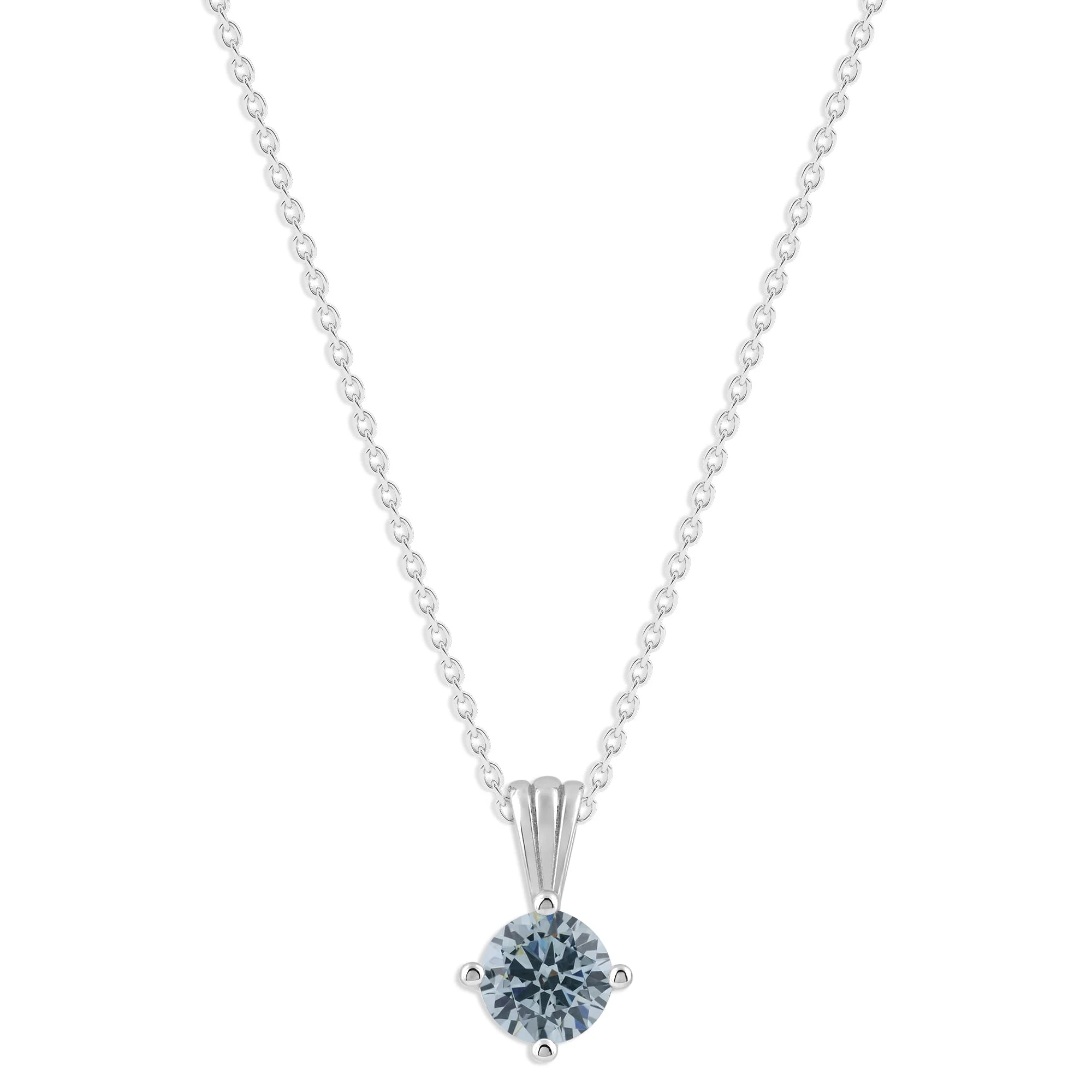 Gemstone Necklace in Sterling Silver, Round Pendant Size 6.5 * 6.5mm, 15" Cable Chain with 2" Extender, Gift Box Included - Apr, White Zircon - Image 28