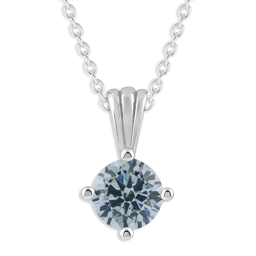 Gemstone Necklace in Sterling Silver, Round Pendant Size 6.5 * 6.5mm, 15" Cable Chain with 2" Extender, Gift Box Included - Apr, White Zircon - Image 30
