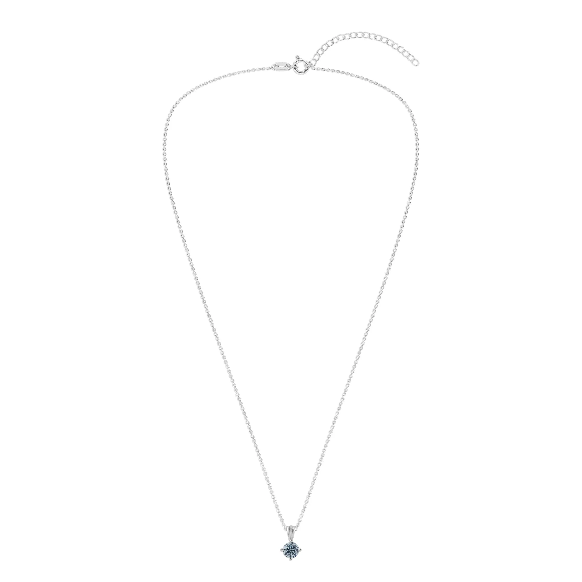 Gemstone Necklace in Sterling Silver, Round Pendant Size 6.5 * 6.5mm, 15" Cable Chain with 2" Extender, Gift Box Included - Apr, White Zircon - Image 31