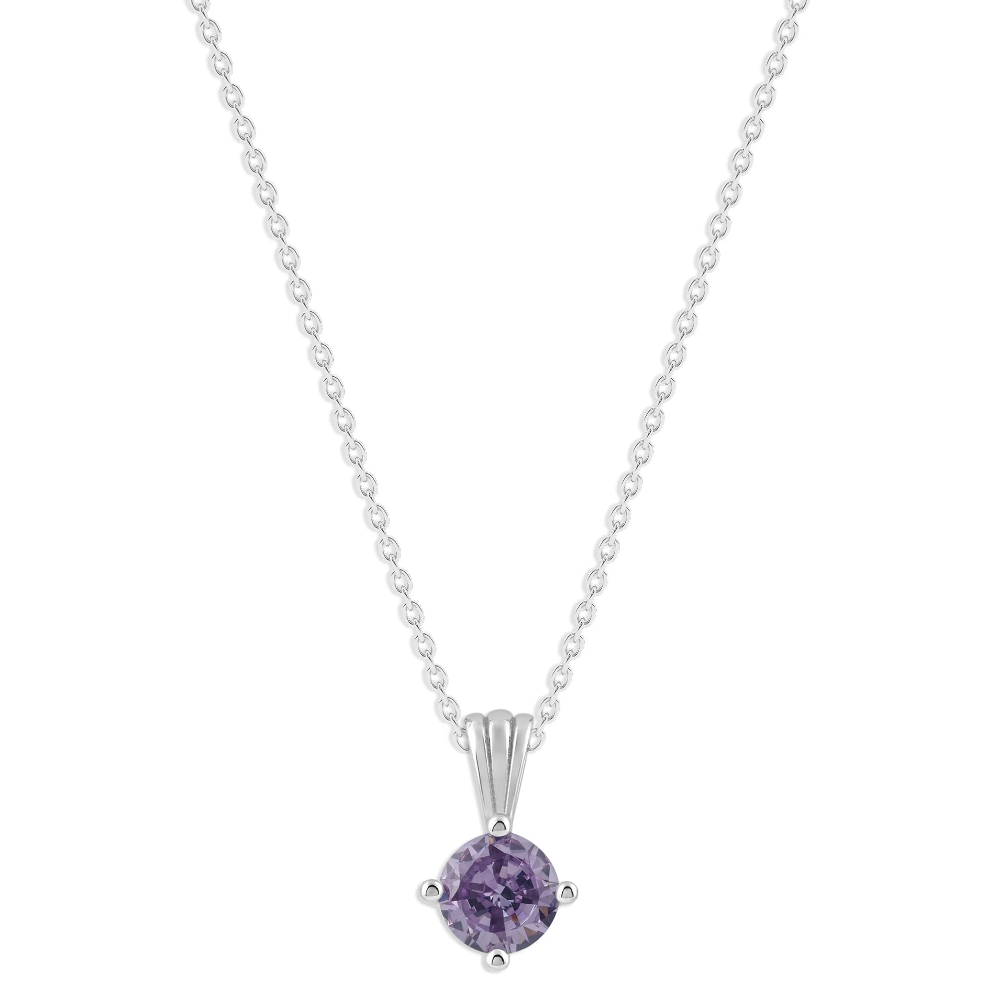 Gemstone Necklace in Sterling Silver, Round Pendant Size 6.5 * 6.5mm, 15" Cable Chain with 2" Extender, Gift Box Included - Apr, White Zircon - Image 32