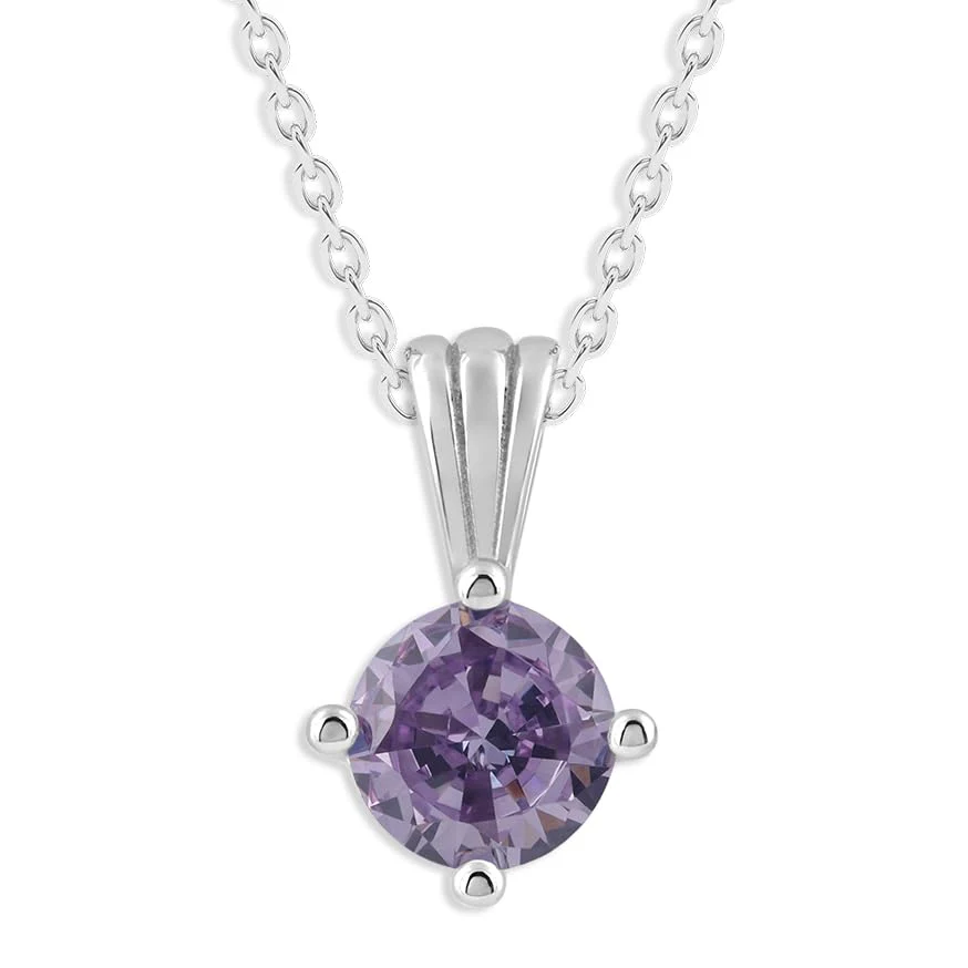 Gemstone Necklace in Sterling Silver, Round Pendant Size 6.5 * 6.5mm, 15" Cable Chain with 2" Extender, Gift Box Included - Apr, White Zircon - Image 34
