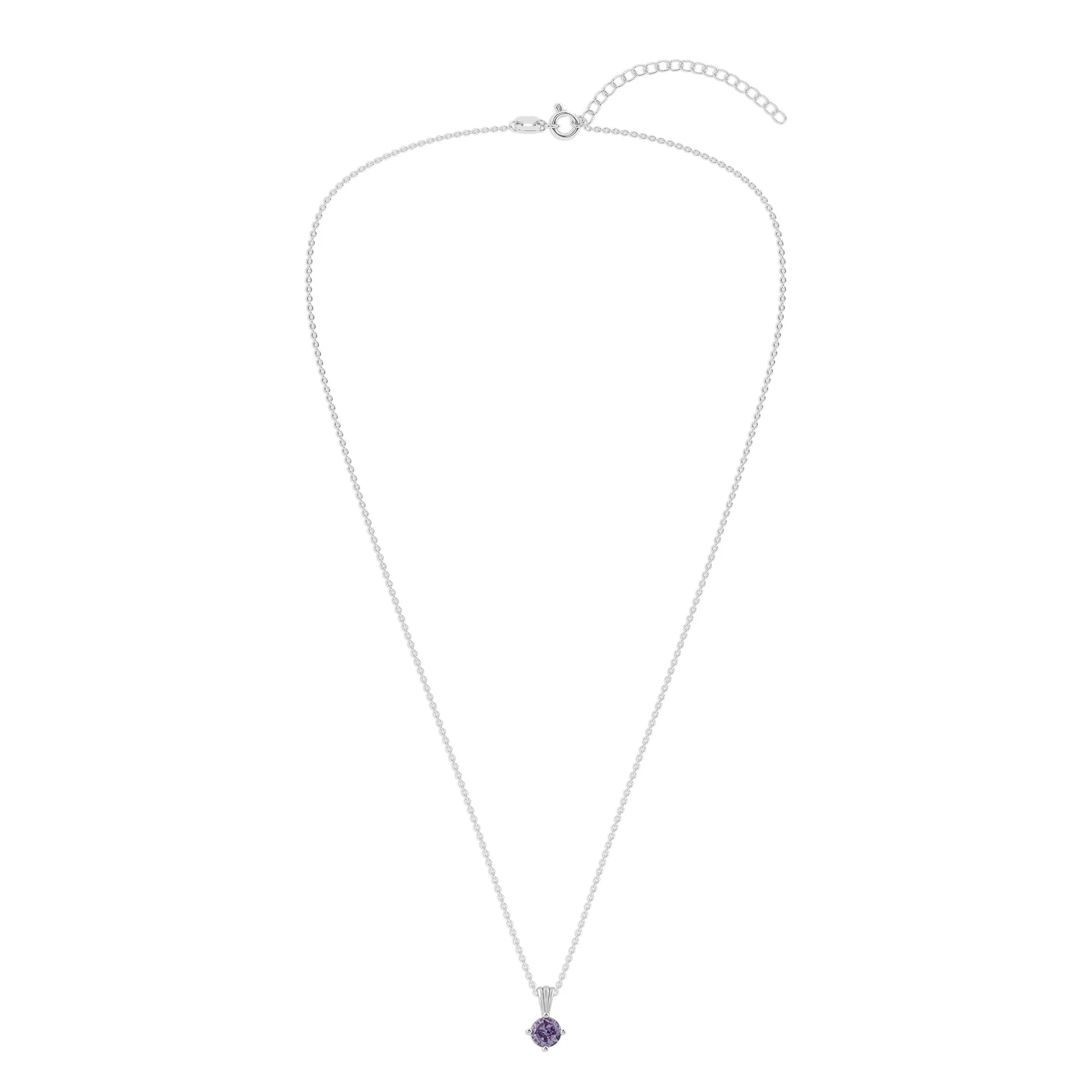 Gemstone Necklace in Sterling Silver, Round Pendant Size 6.5 * 6.5mm, 15" Cable Chain with 2" Extender, Gift Box Included - Apr, White Zircon - Image 35