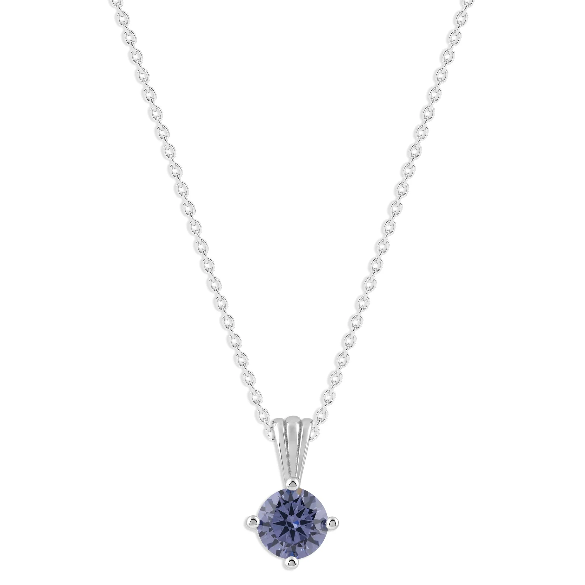 Gemstone Necklace in Sterling Silver, Round Pendant Size 6.5 * 6.5mm, 15" Cable Chain with 2" Extender, Gift Box Included - Apr, White Zircon - Image 36