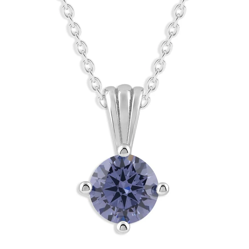 Gemstone Necklace in Sterling Silver, Round Pendant Size 6.5 * 6.5mm, 15" Cable Chain with 2" Extender, Gift Box Included - Apr, White Zircon - Image 38