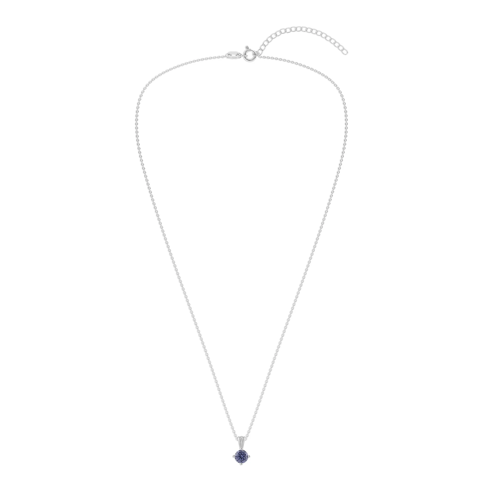 Gemstone Necklace in Sterling Silver, Round Pendant Size 6.5 * 6.5mm, 15" Cable Chain with 2" Extender, Gift Box Included - Apr, White Zircon - Image 39